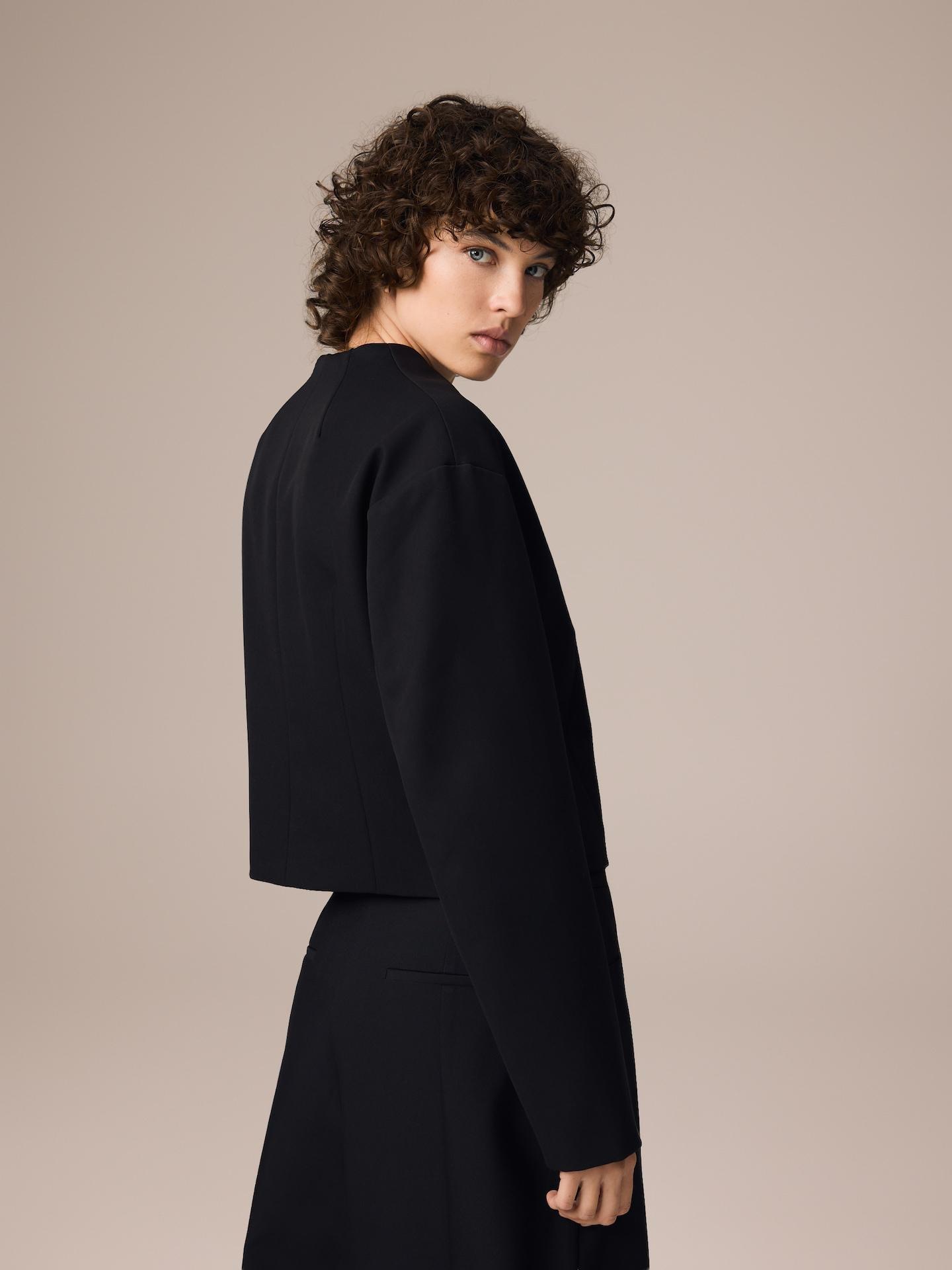 Black Blazer With Mandarin Fastening, Black, medium