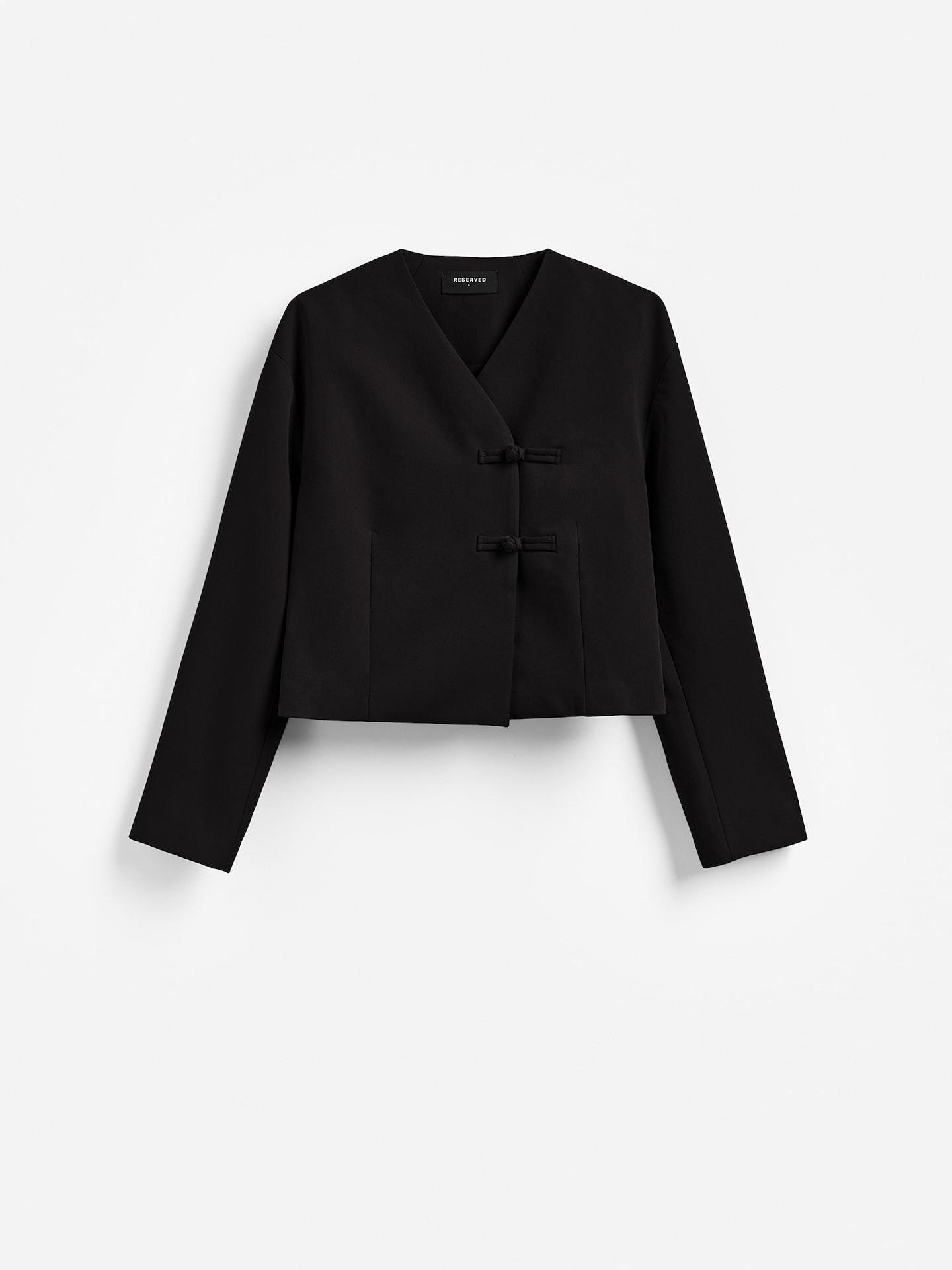 Black Blazer With Mandarin Fastening, Black, large image number 4