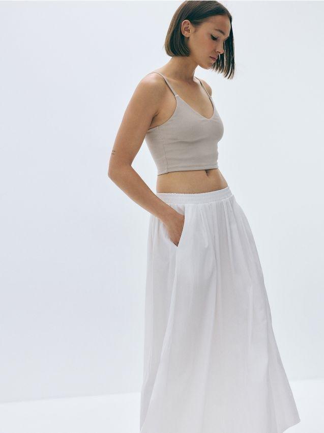 White Flared Midi Skirt, , large image number 0