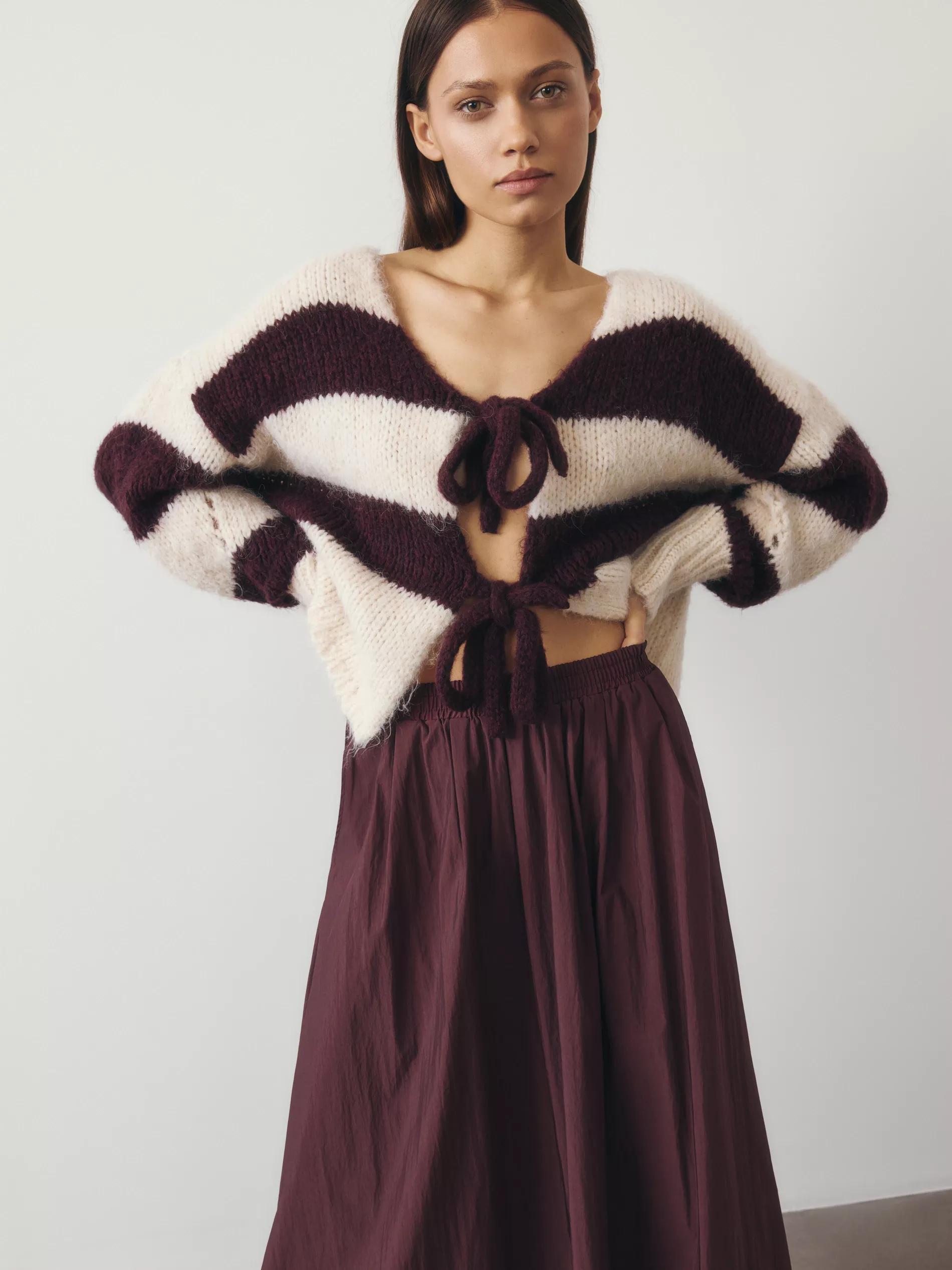Burgundy Flare Midi Skirt, , large image number 0