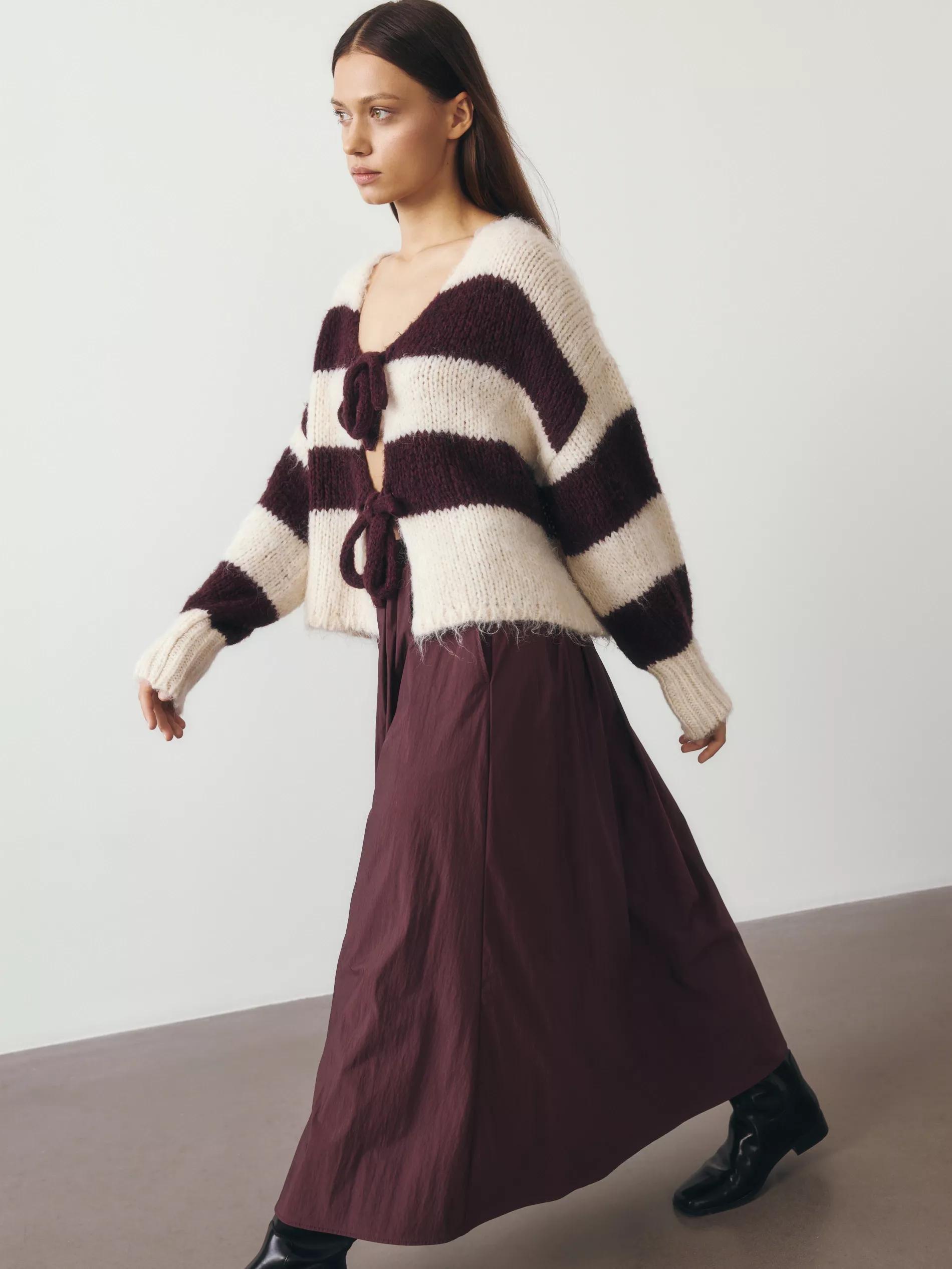 Burgundy Flare Midi Skirt, , large image number 1