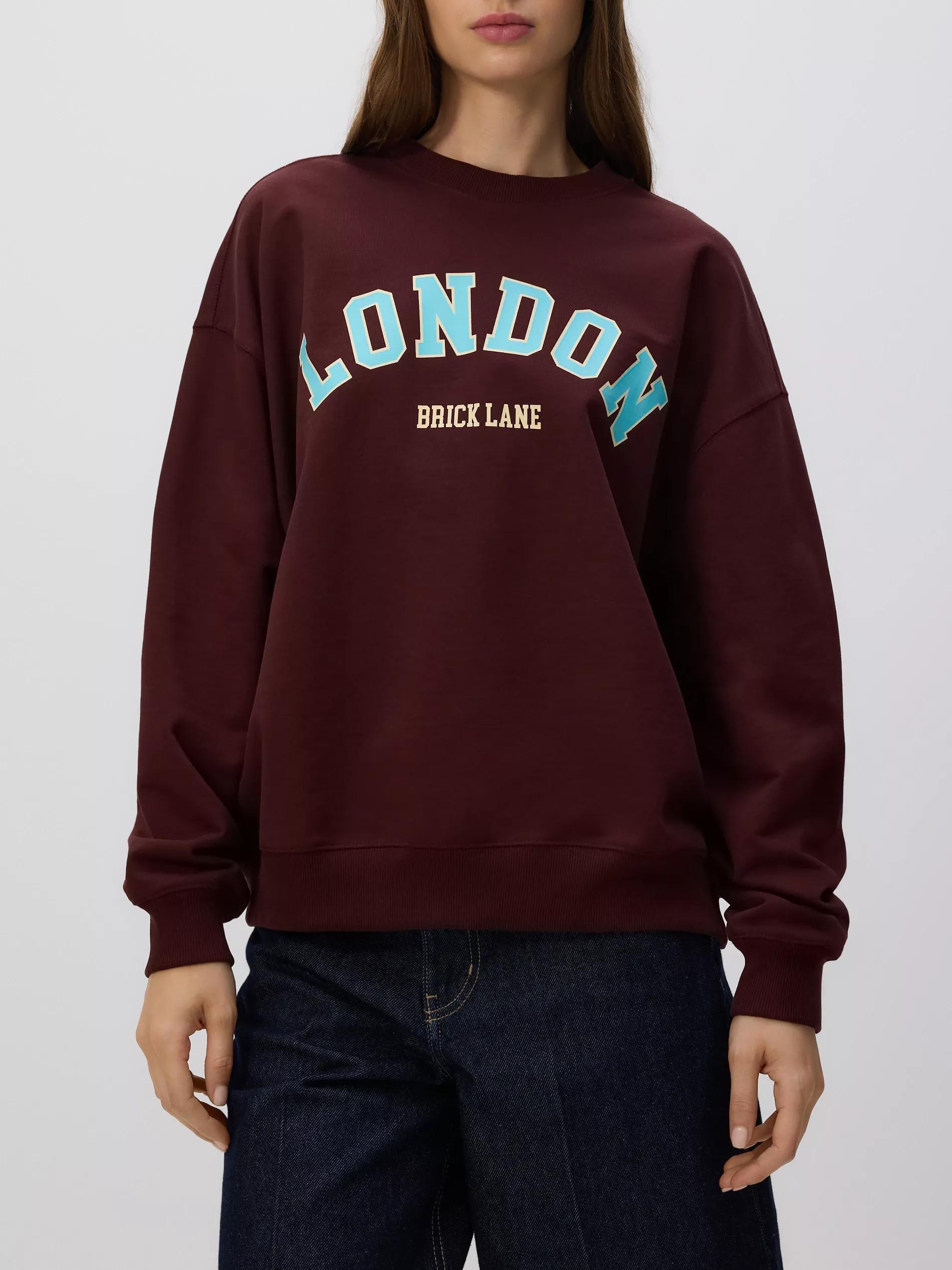 DARK BROWN Hoodie with embroidered slogan, Brown, medium