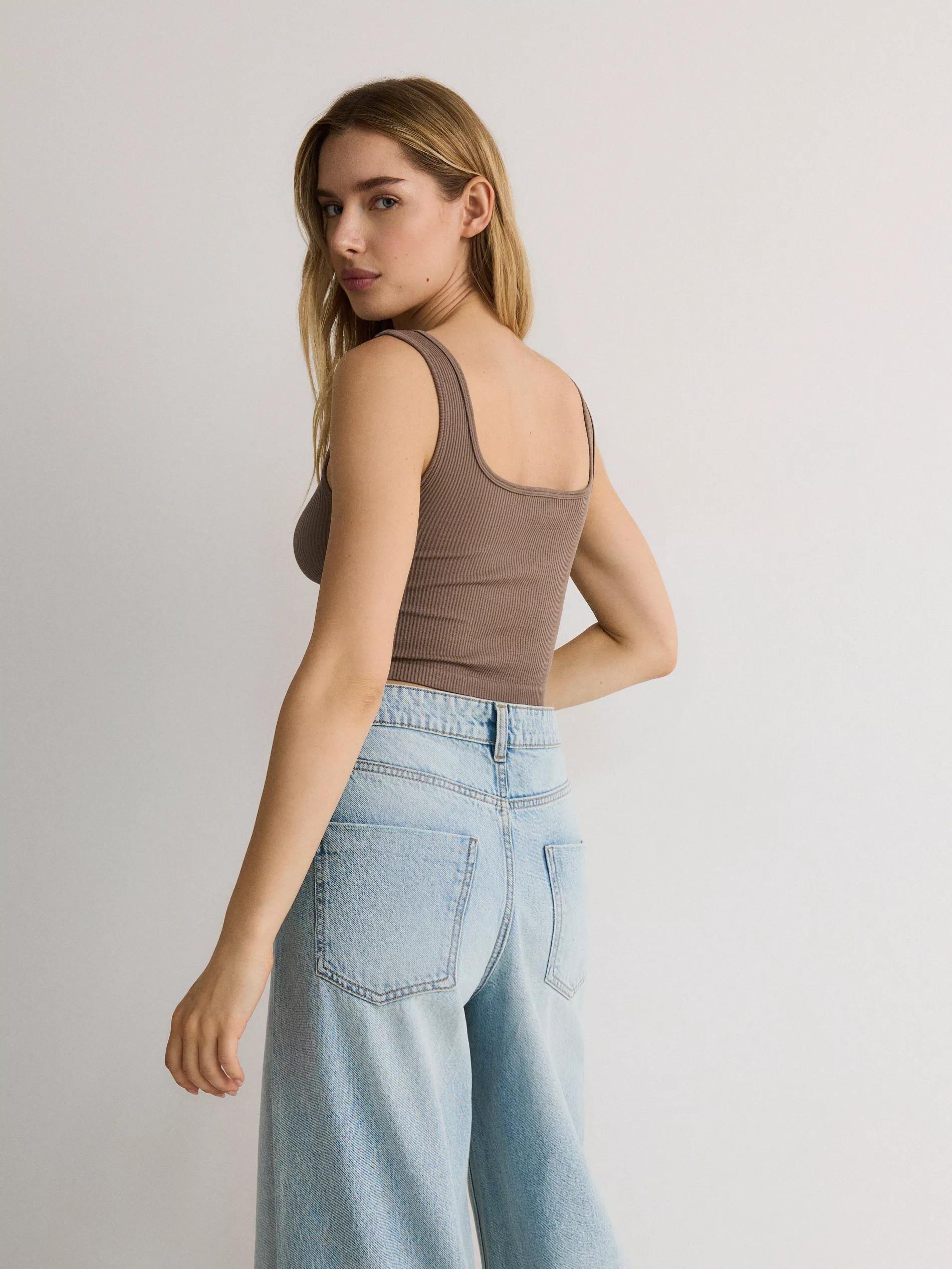 Brown Ribbed Knitted Top, , medium
