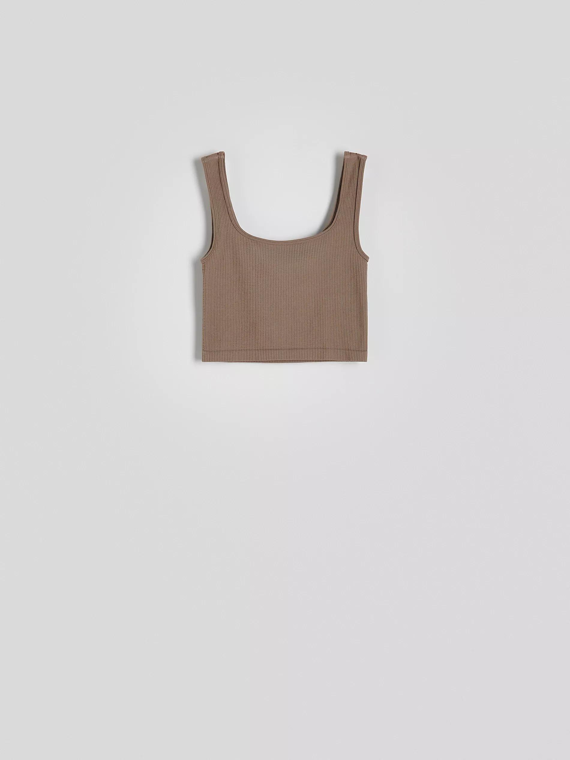 Brown Ribbed Knitted Top, , large image number 1