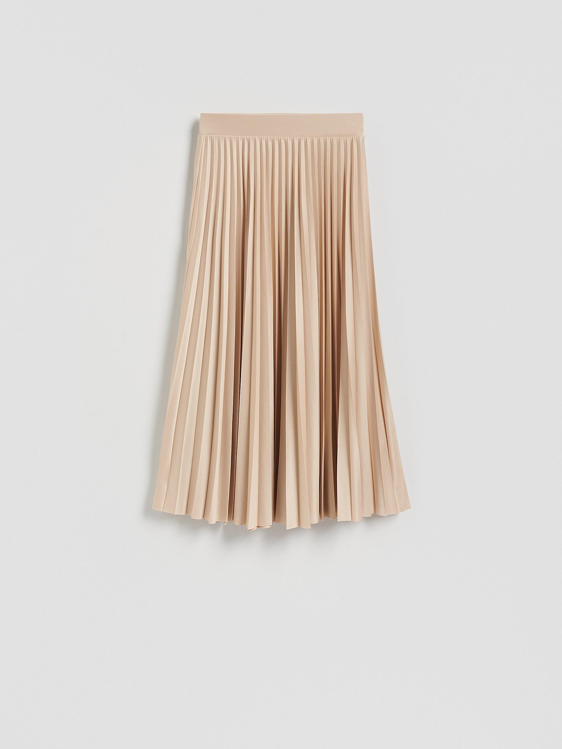 Beige Pleated Midi Skirt, Ivory, medium