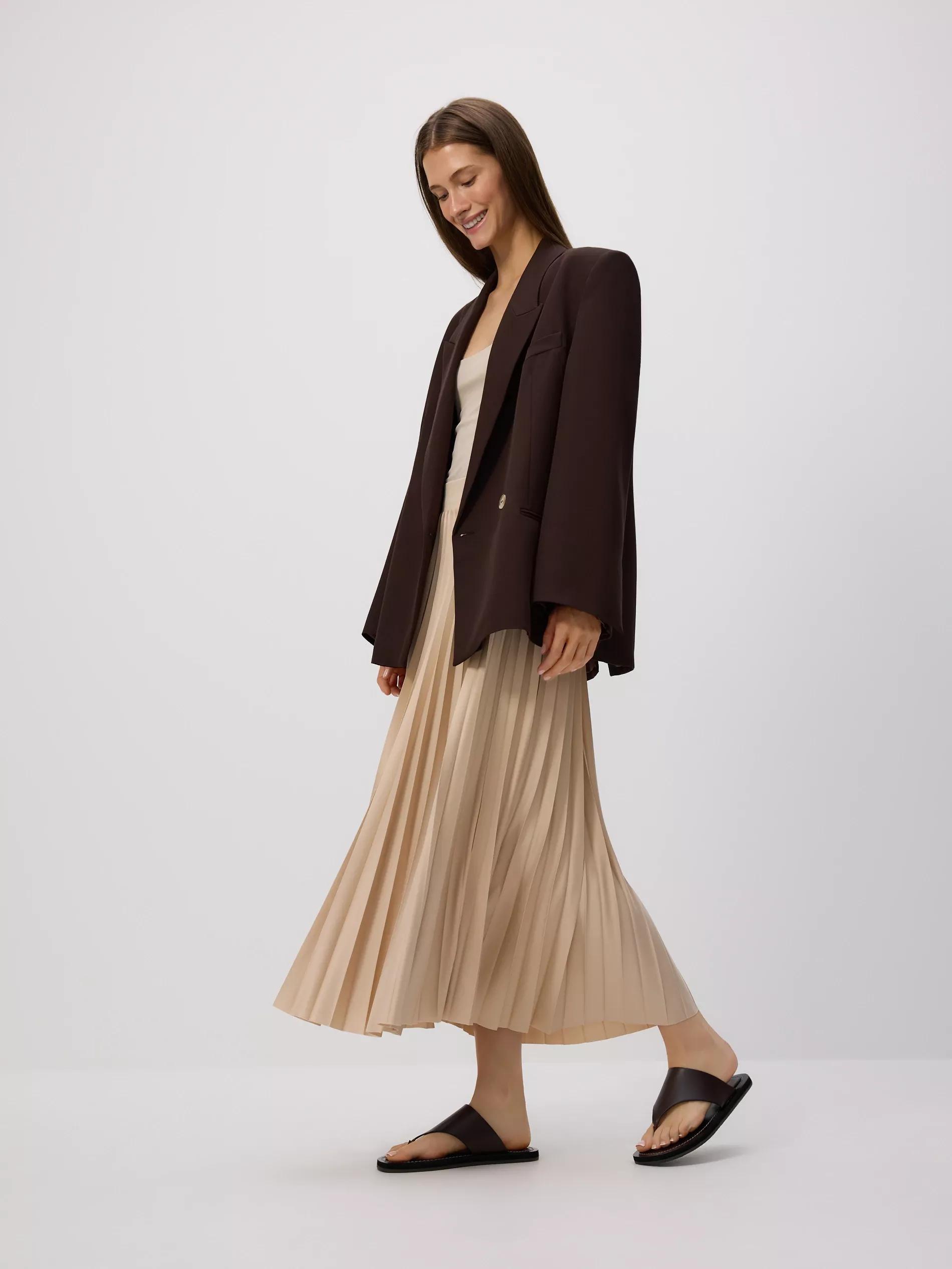 Beige Pleated Midi Skirt, , large image number 0