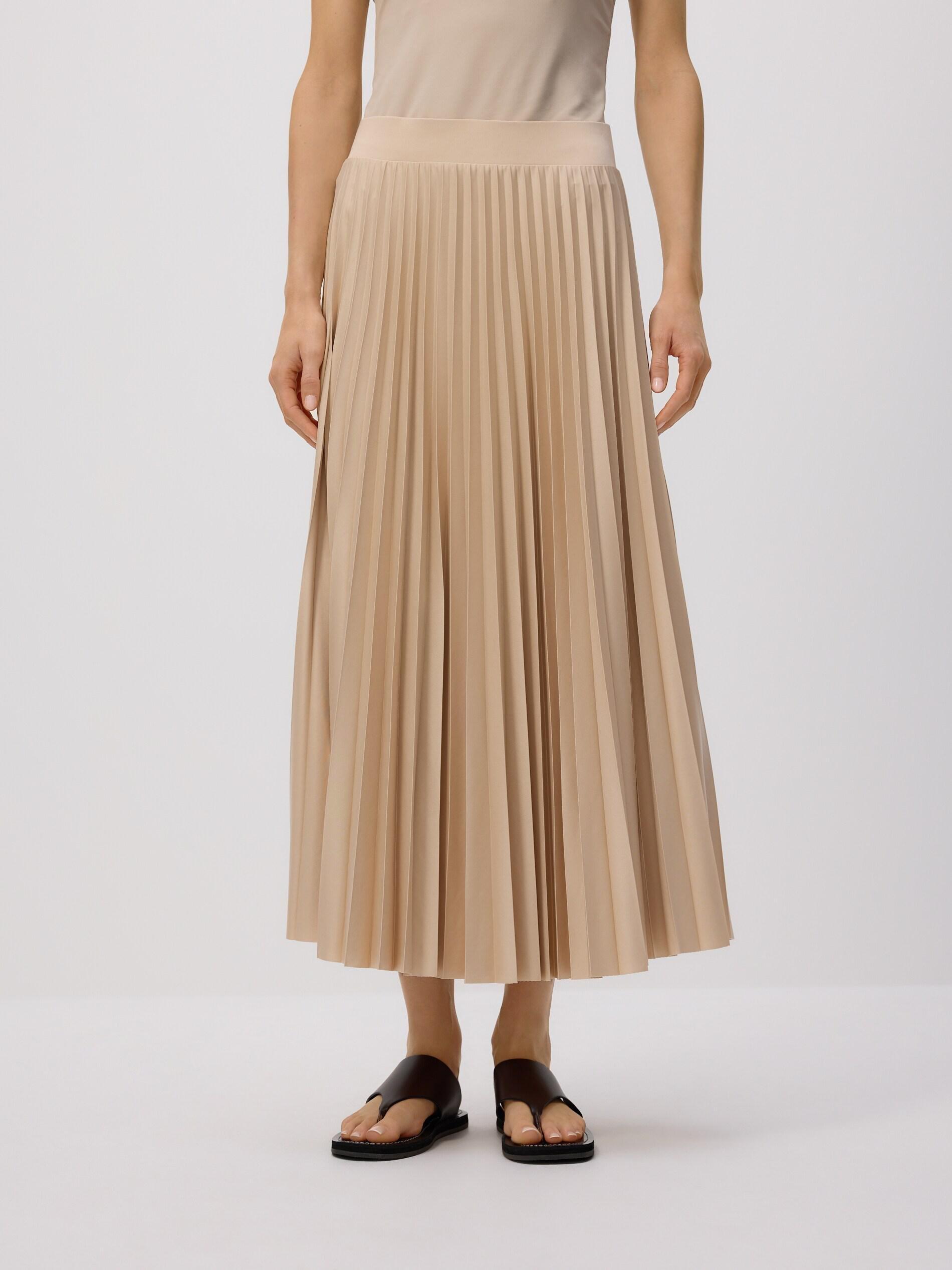 Beige Pleated Midi Skirt, Ivory, large image number 1