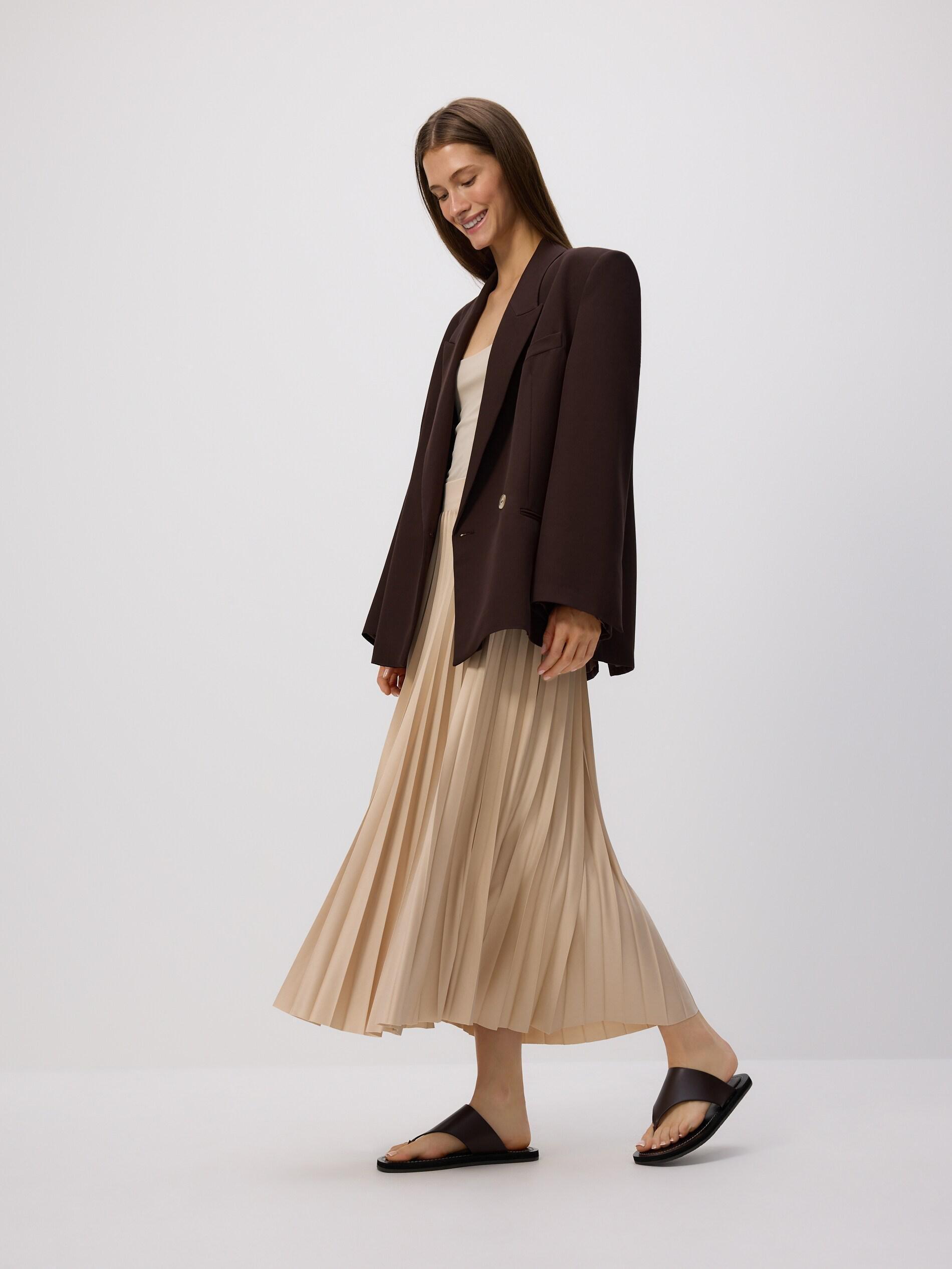 Beige Pleated Midi Skirt, Ivory, large image number 2