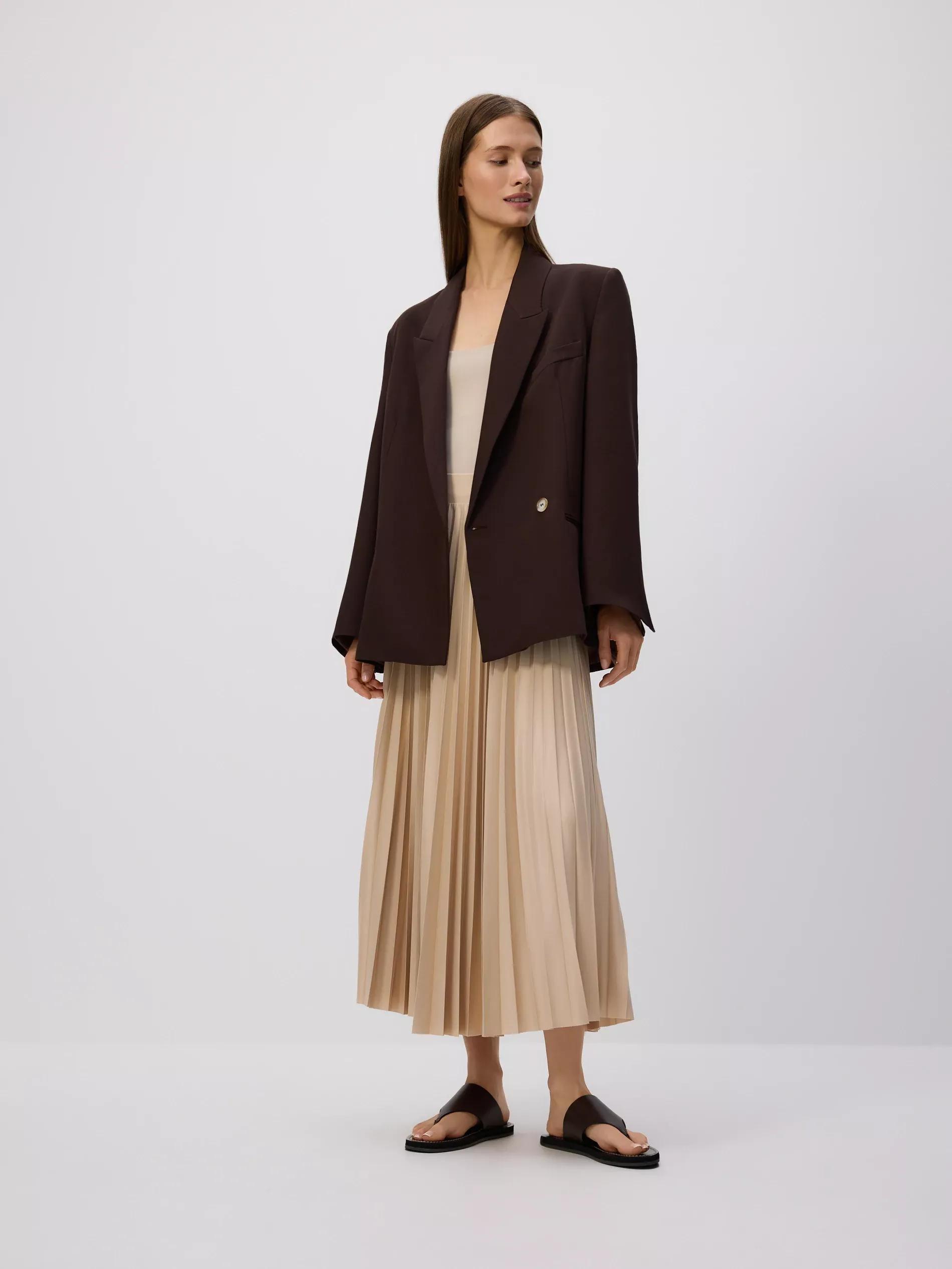 Beige Pleated Midi Skirt, , large image number 2