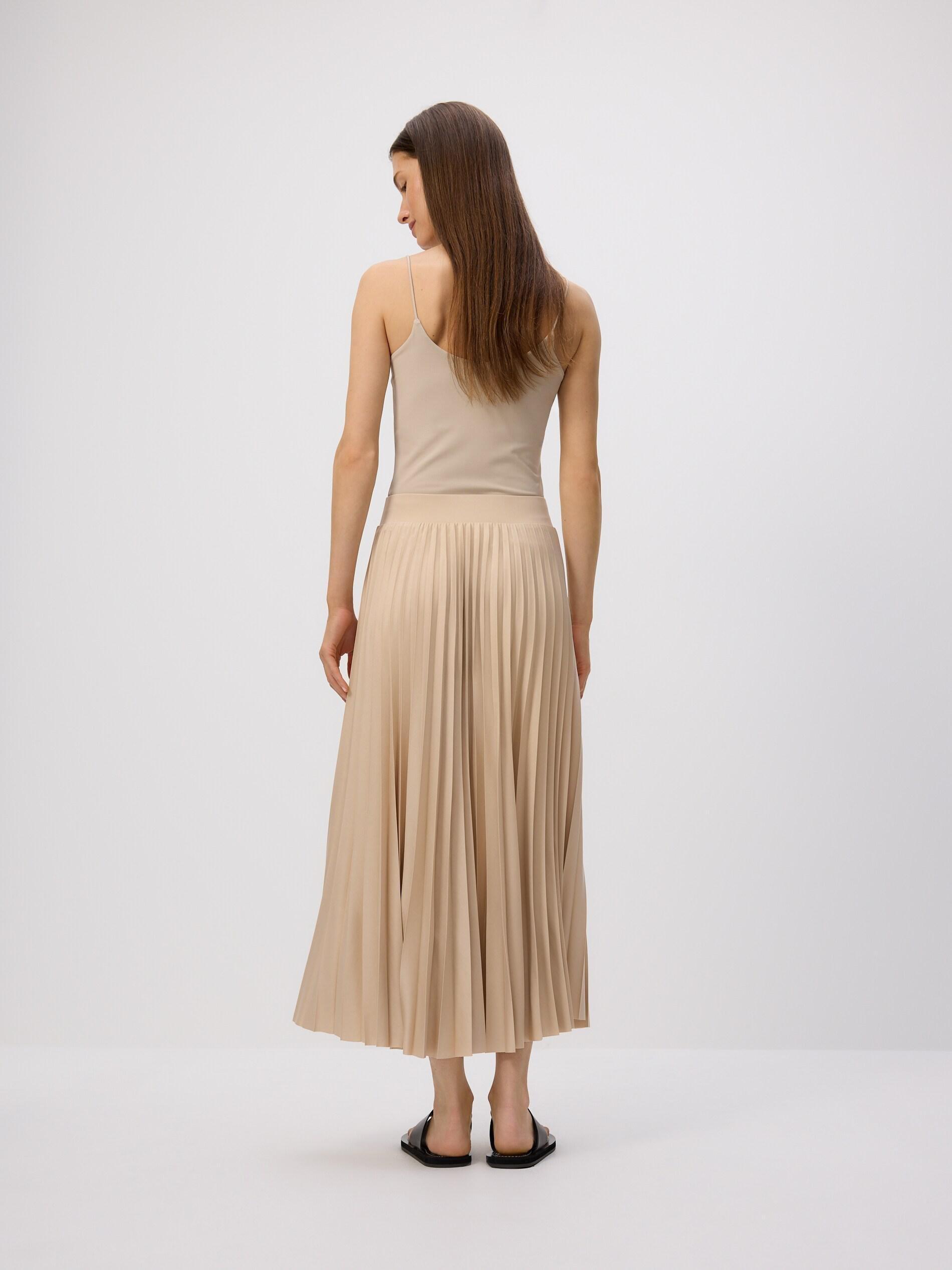 Beige Pleated Midi Skirt, Ivory, large image number 3