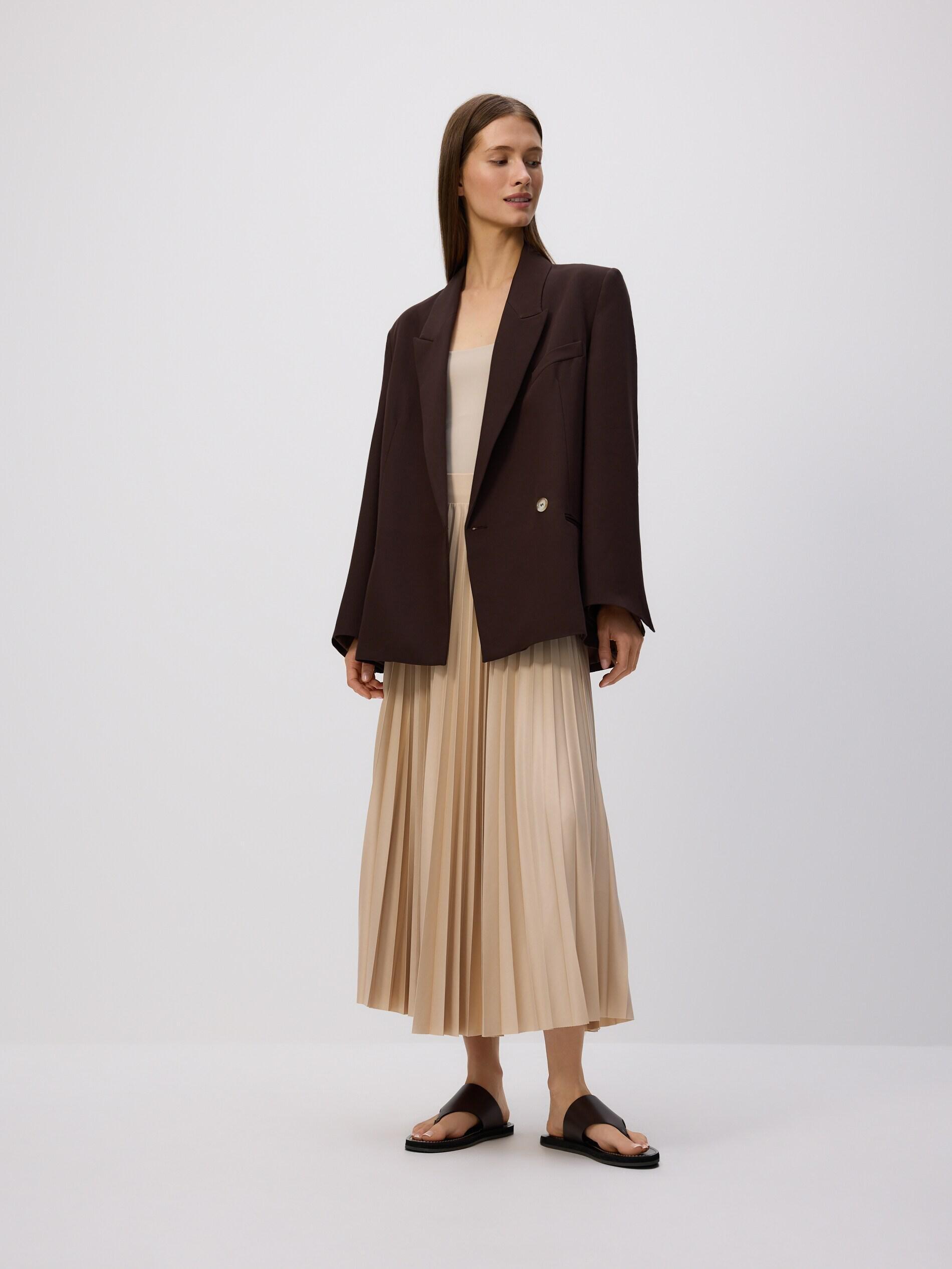 Beige Pleated Midi Skirt, Ivory, large image number 3