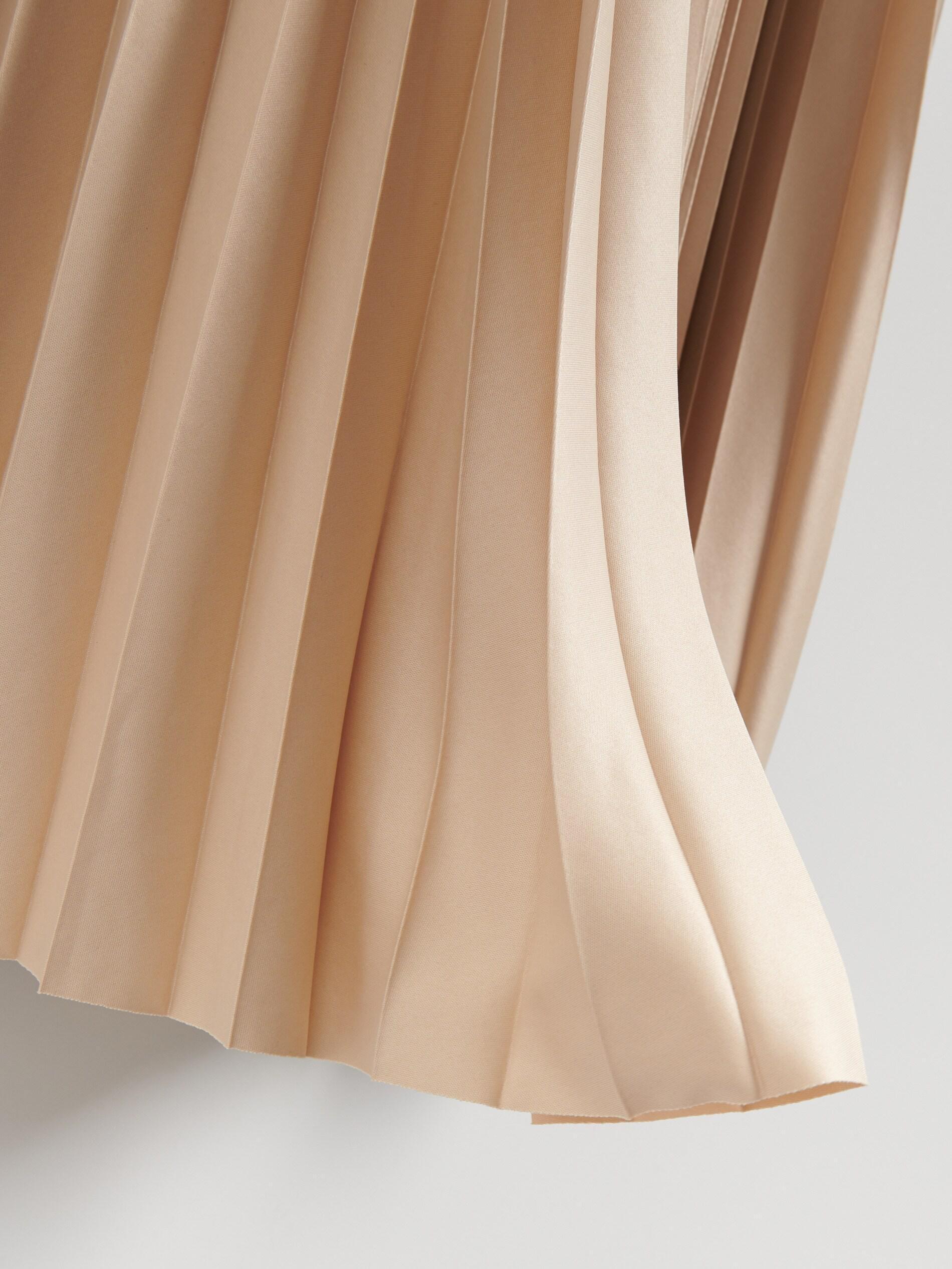 Beige Pleated Midi Skirt, Ivory, large image number 5
