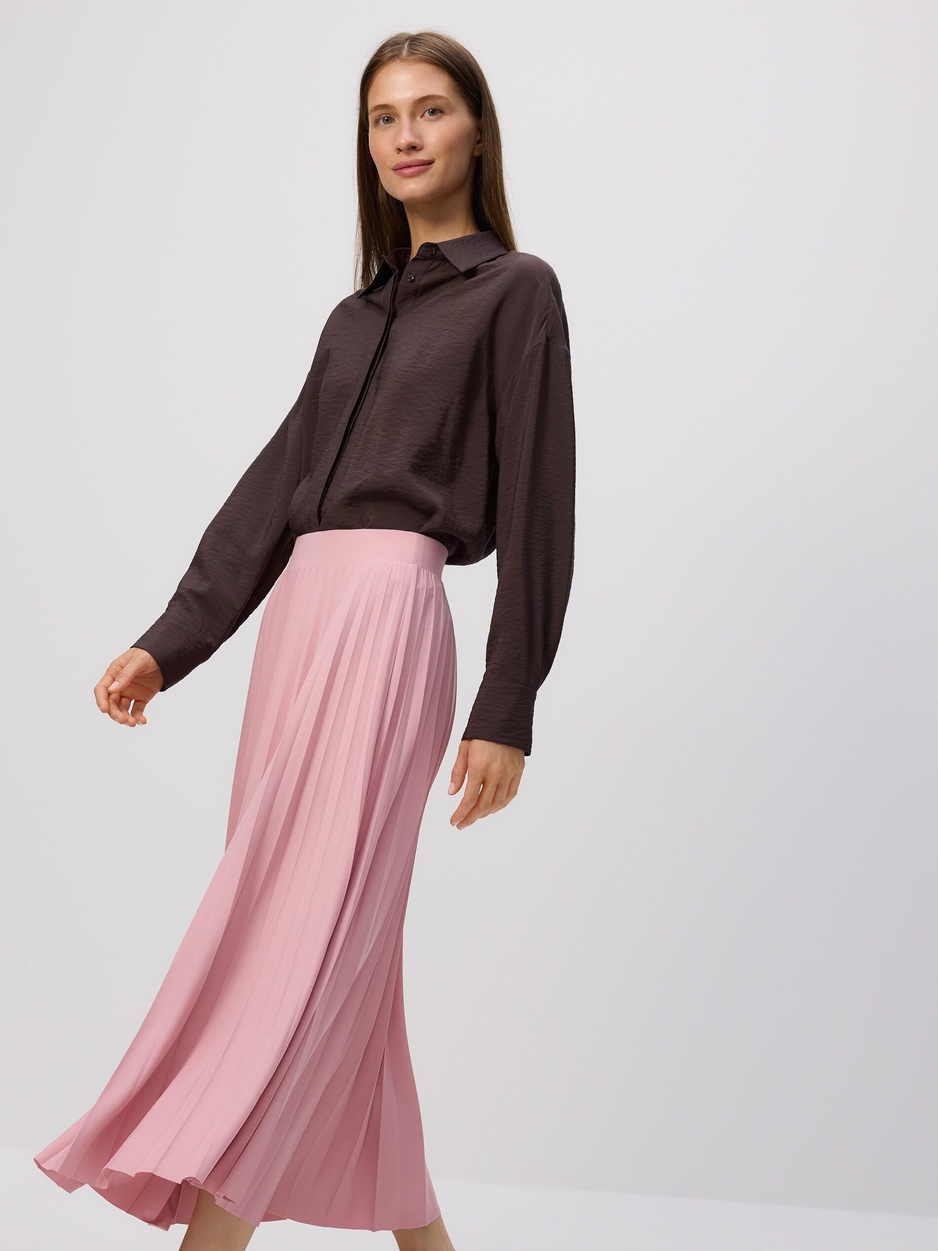 Pink Pleated Midi Skirt, Pink, medium