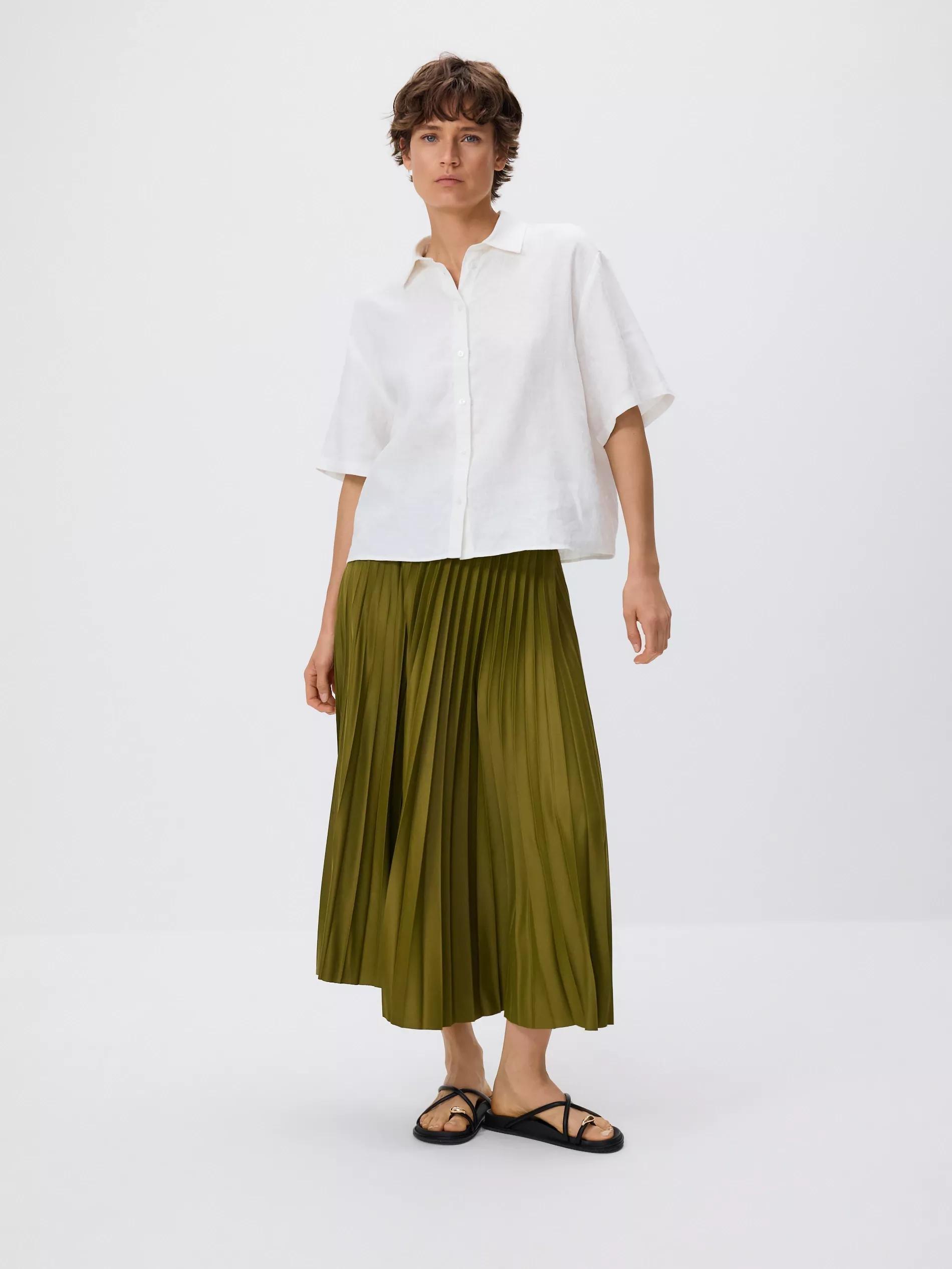 Green Pleated Midi Skirt, , large image number 0
