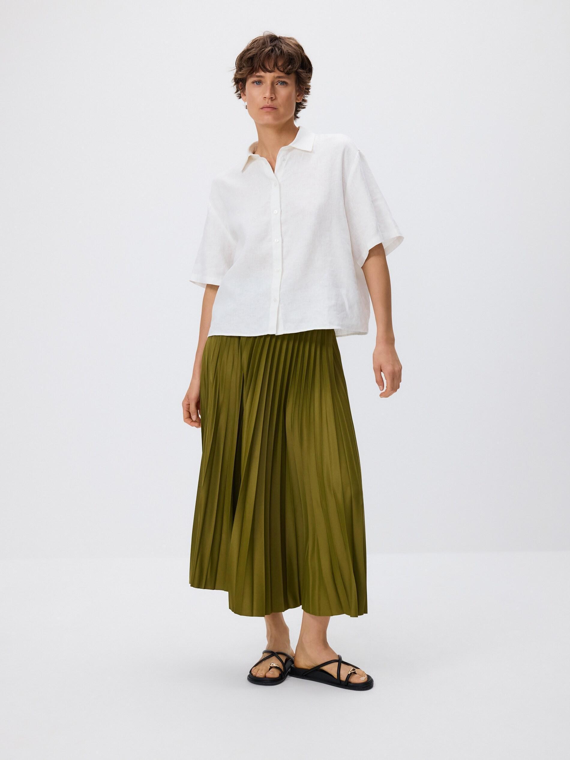 Green Pleated Midi Skirt, Green, medium