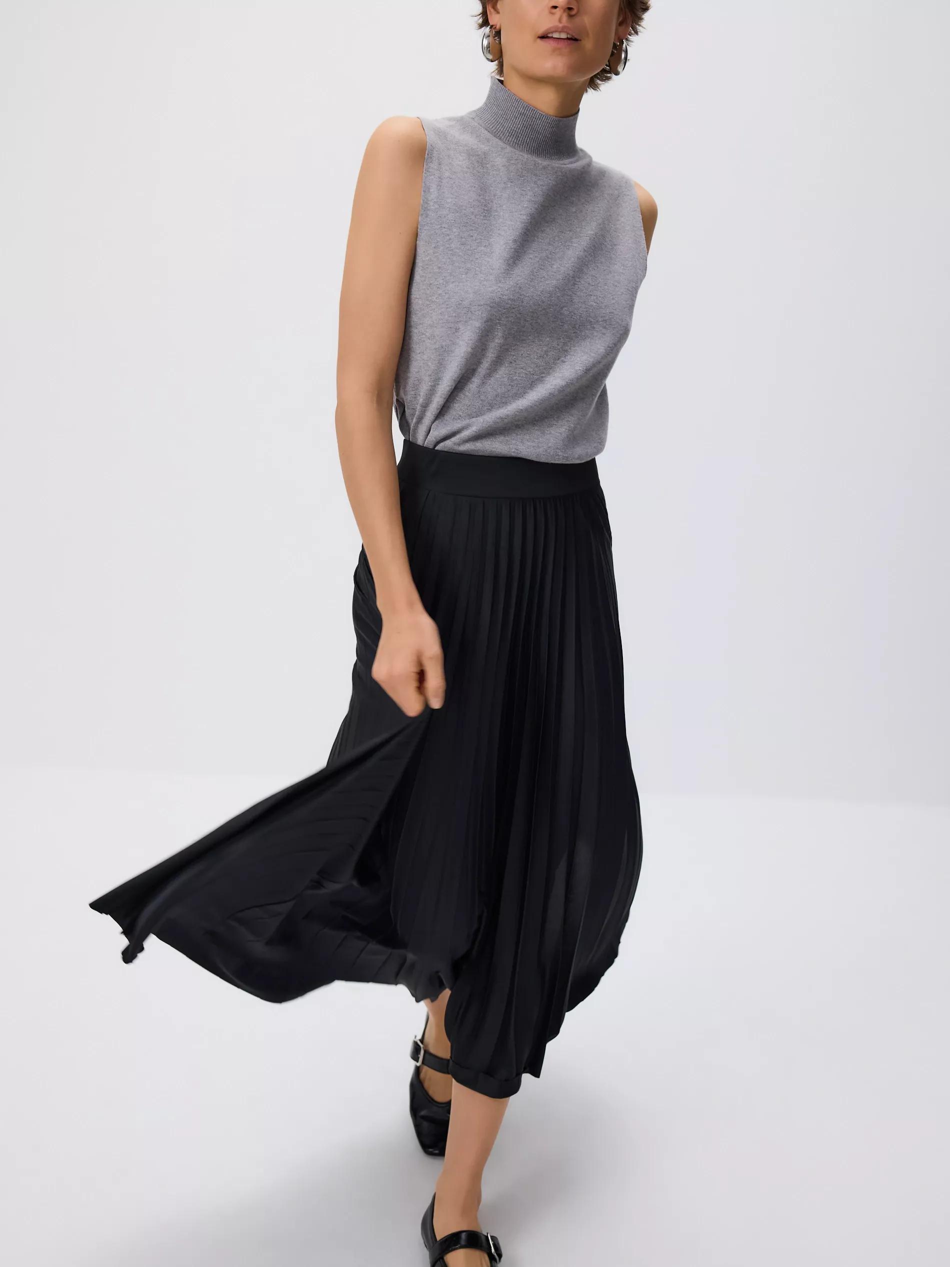 BLACK Pleated midi skirt, , large image number 0