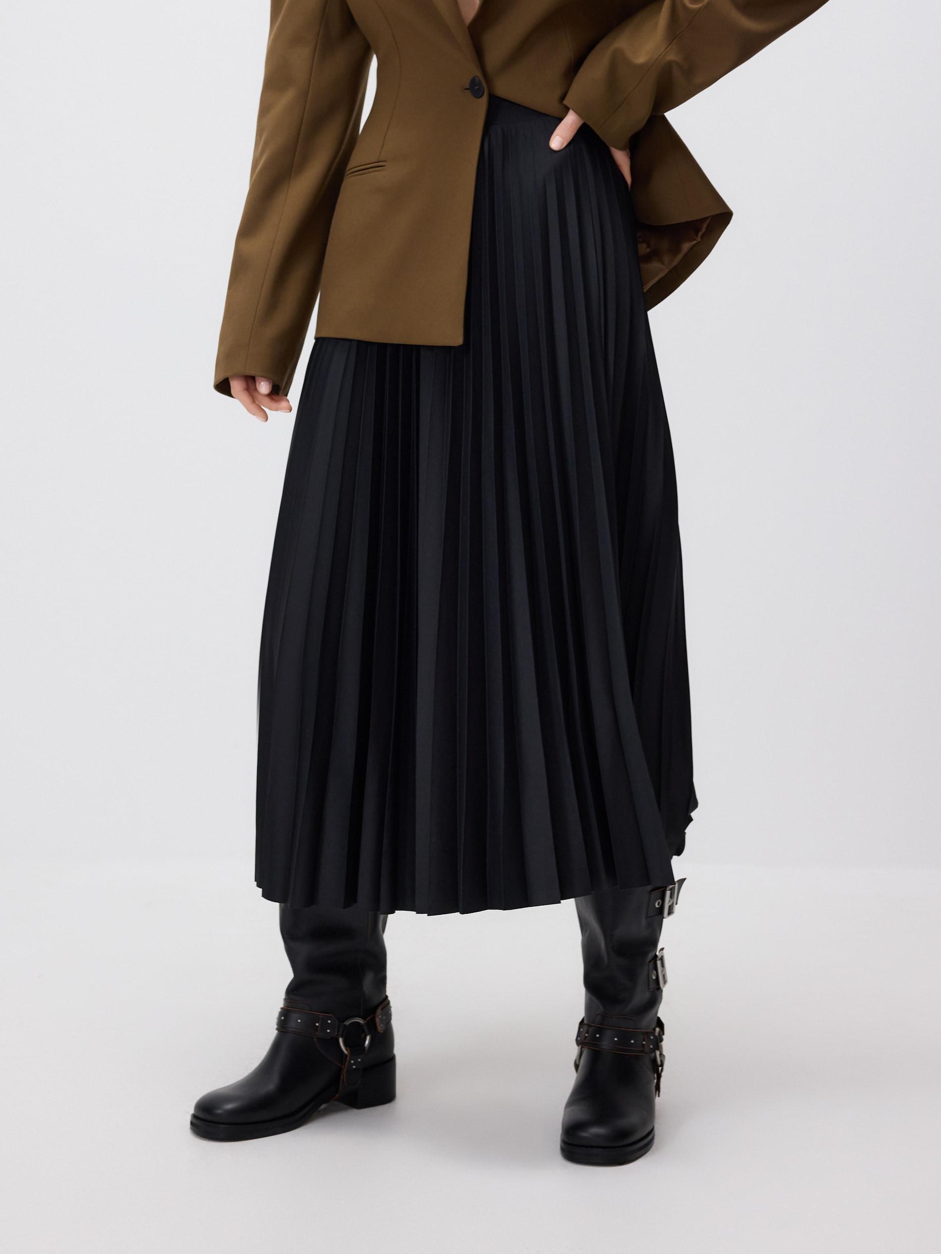 BLACK Pleated midi skirt, Black, medium