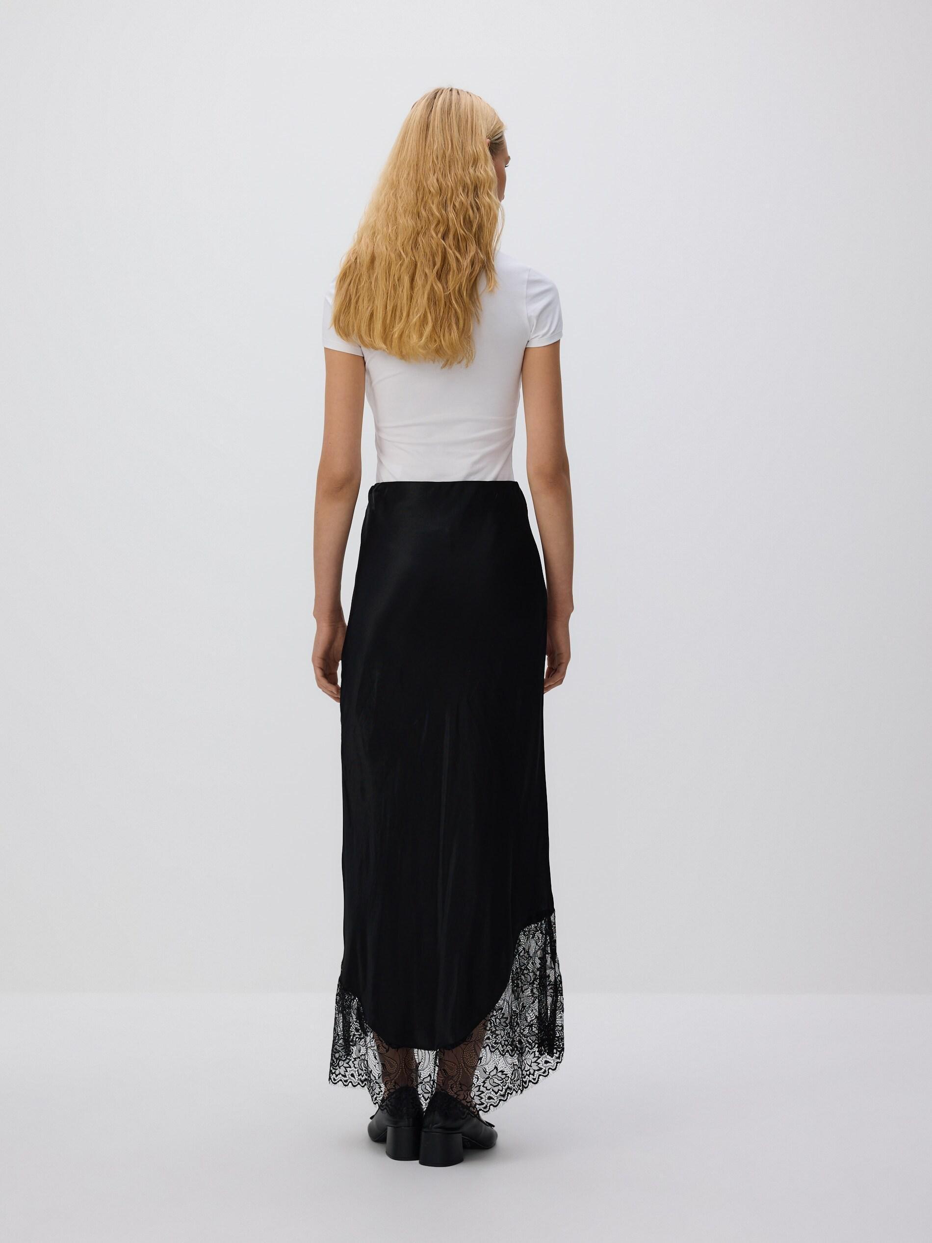 Black Maxi Skirt With Lace Inserts, Black, large image number 2