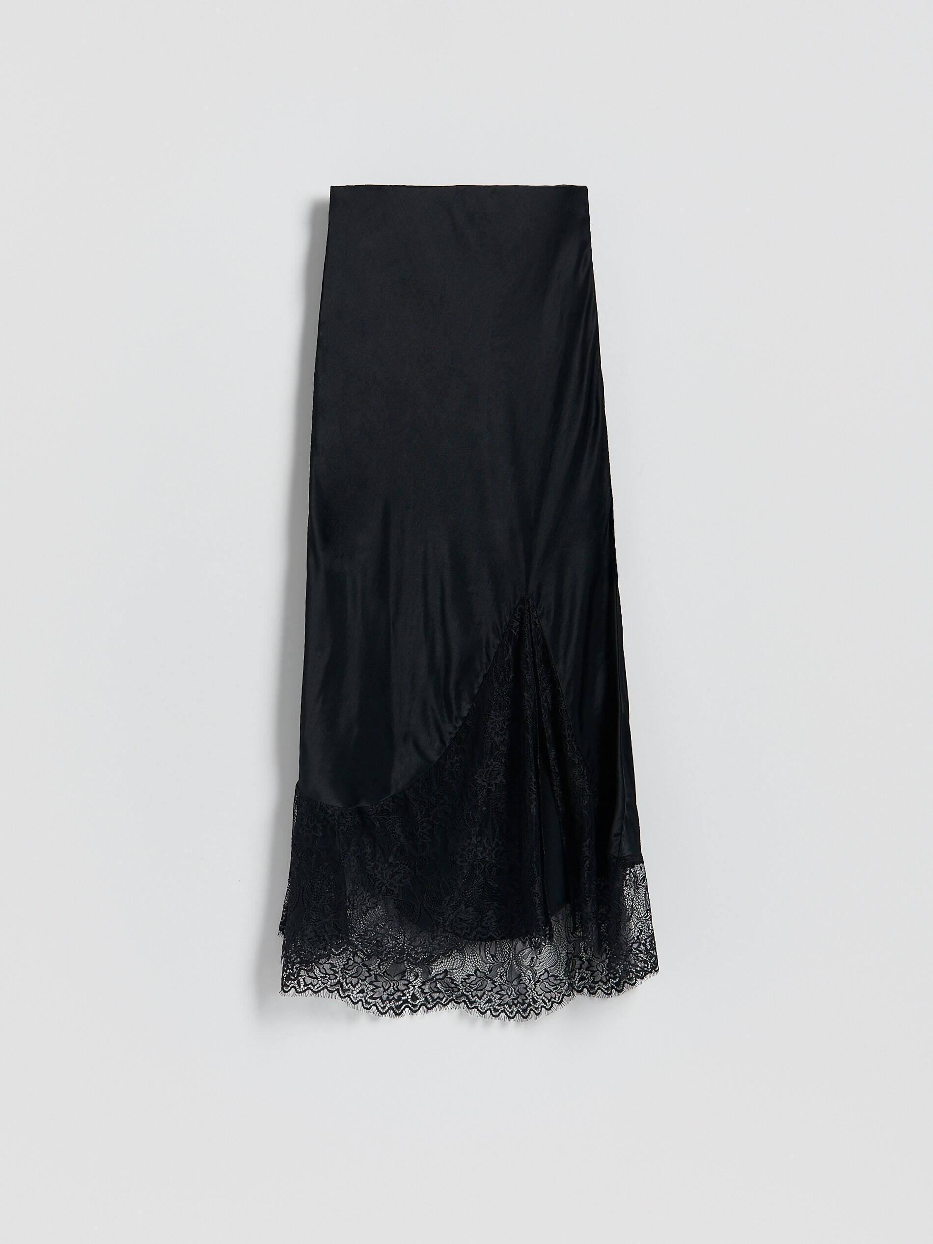 Black Maxi Skirt With Lace Inserts, Black, large image number 3