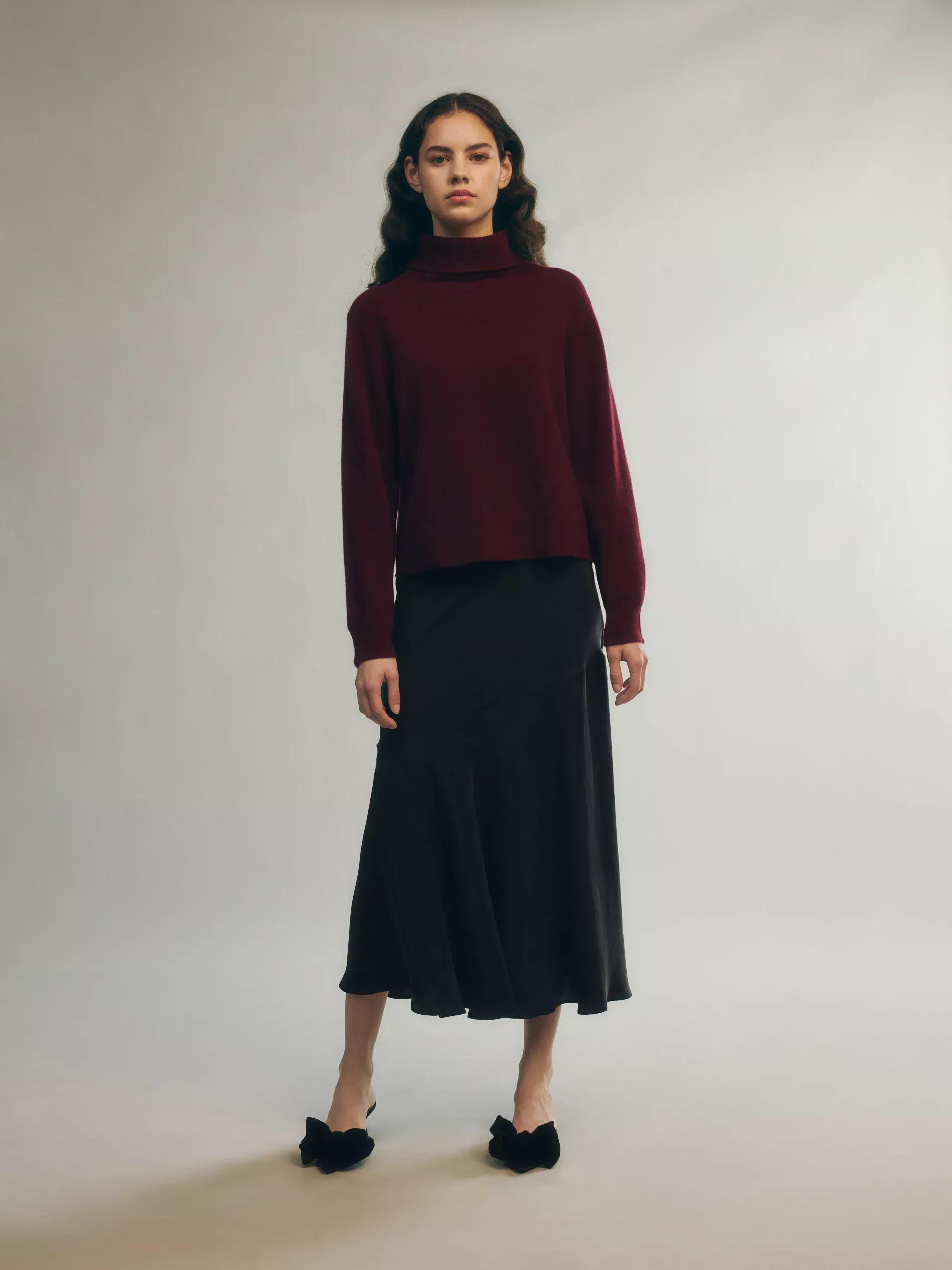 Black Lyocell Midi Skirt, , large image number 0