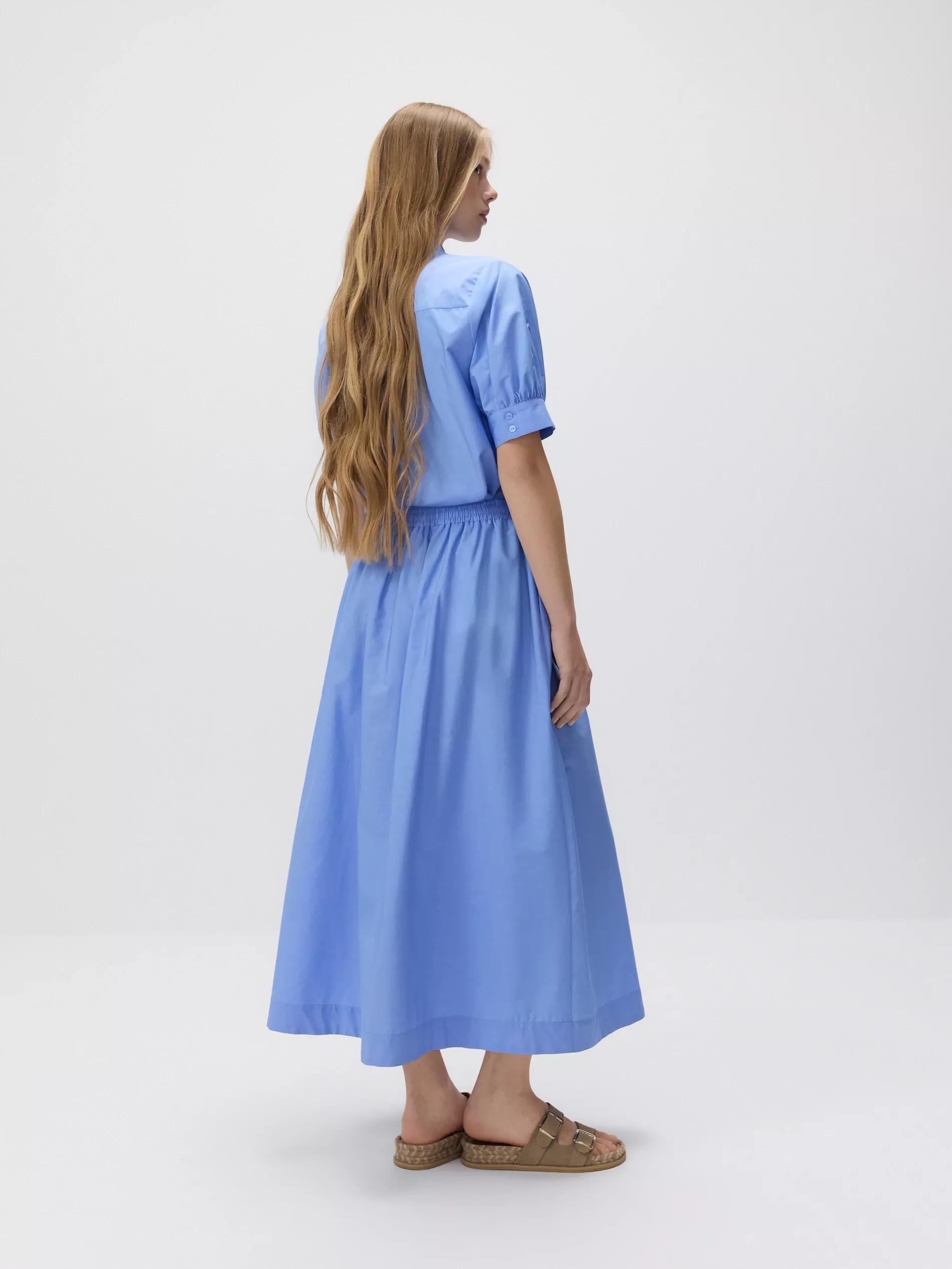 Blue Cotton Midi Skirt, , large image number 1