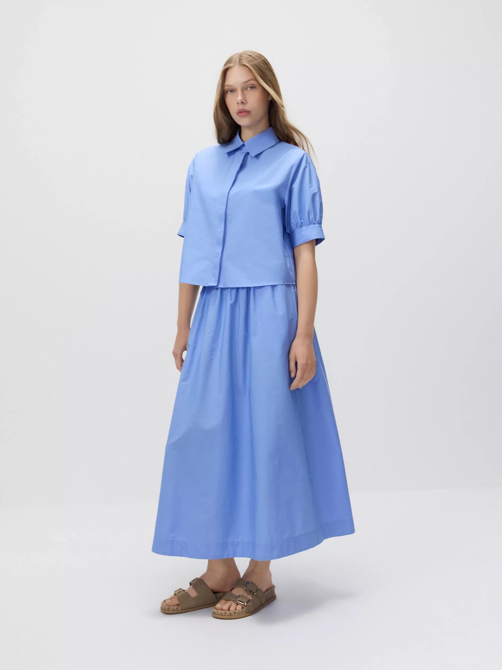 Blue Cotton Midi Skirt, , large image number 3