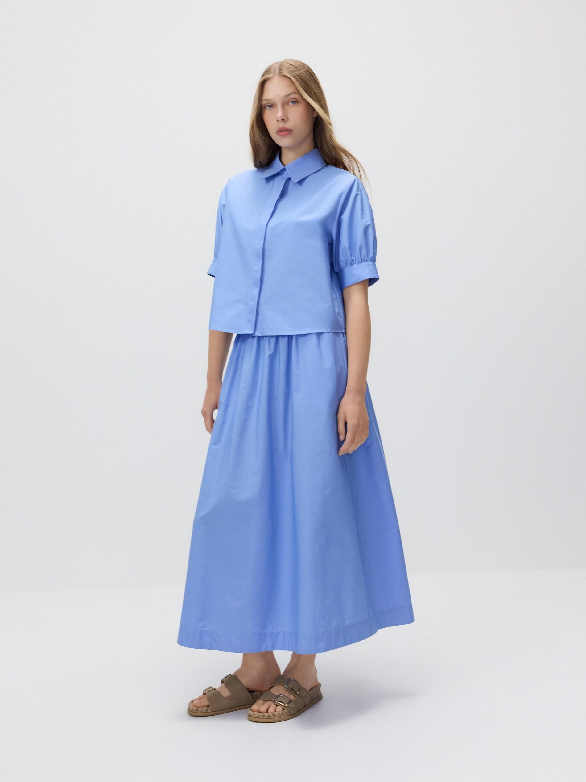 Blue Cotton Midi Skirt, Blue, medium