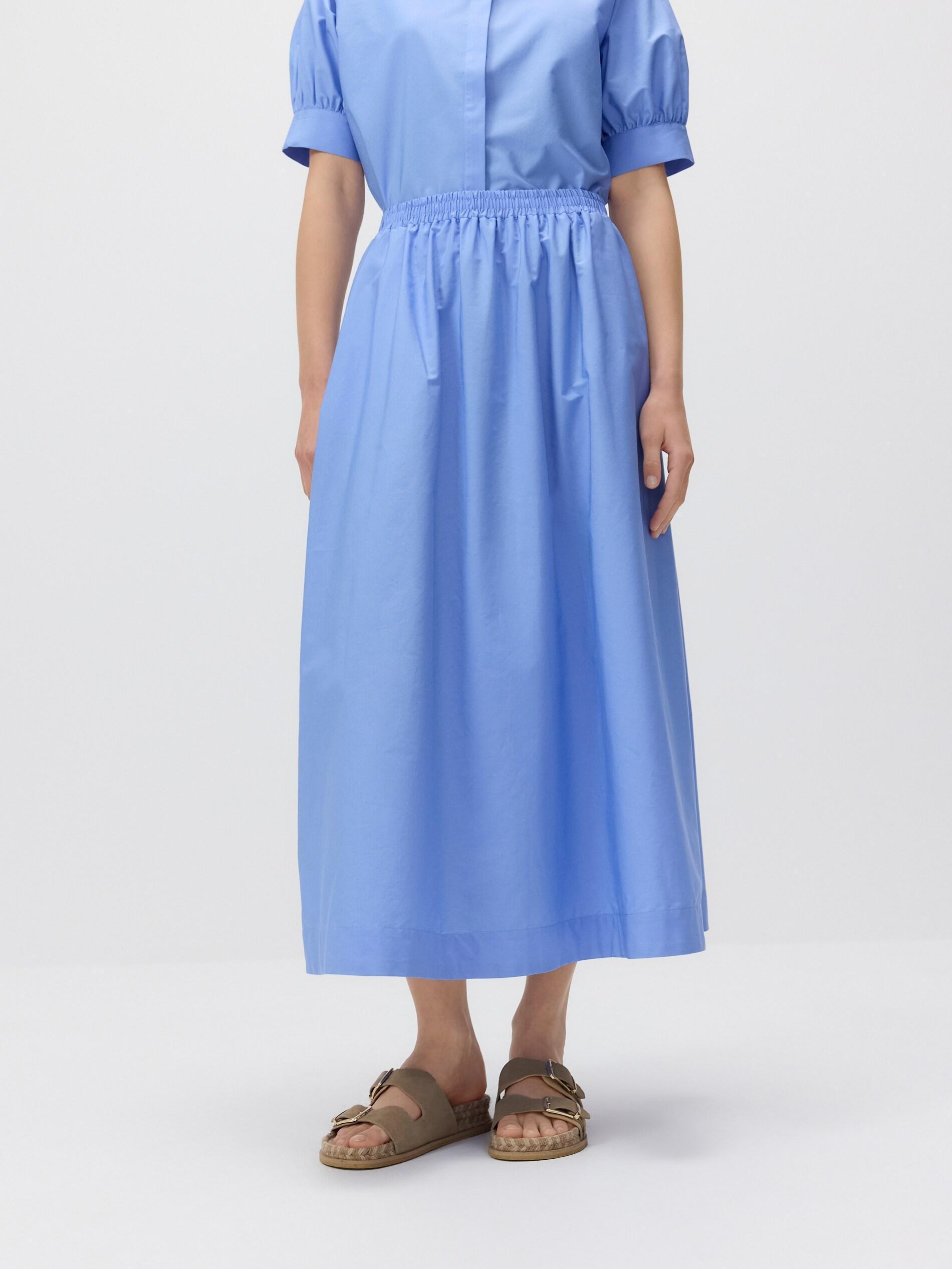 Blue Cotton Midi Skirt, Blue, medium