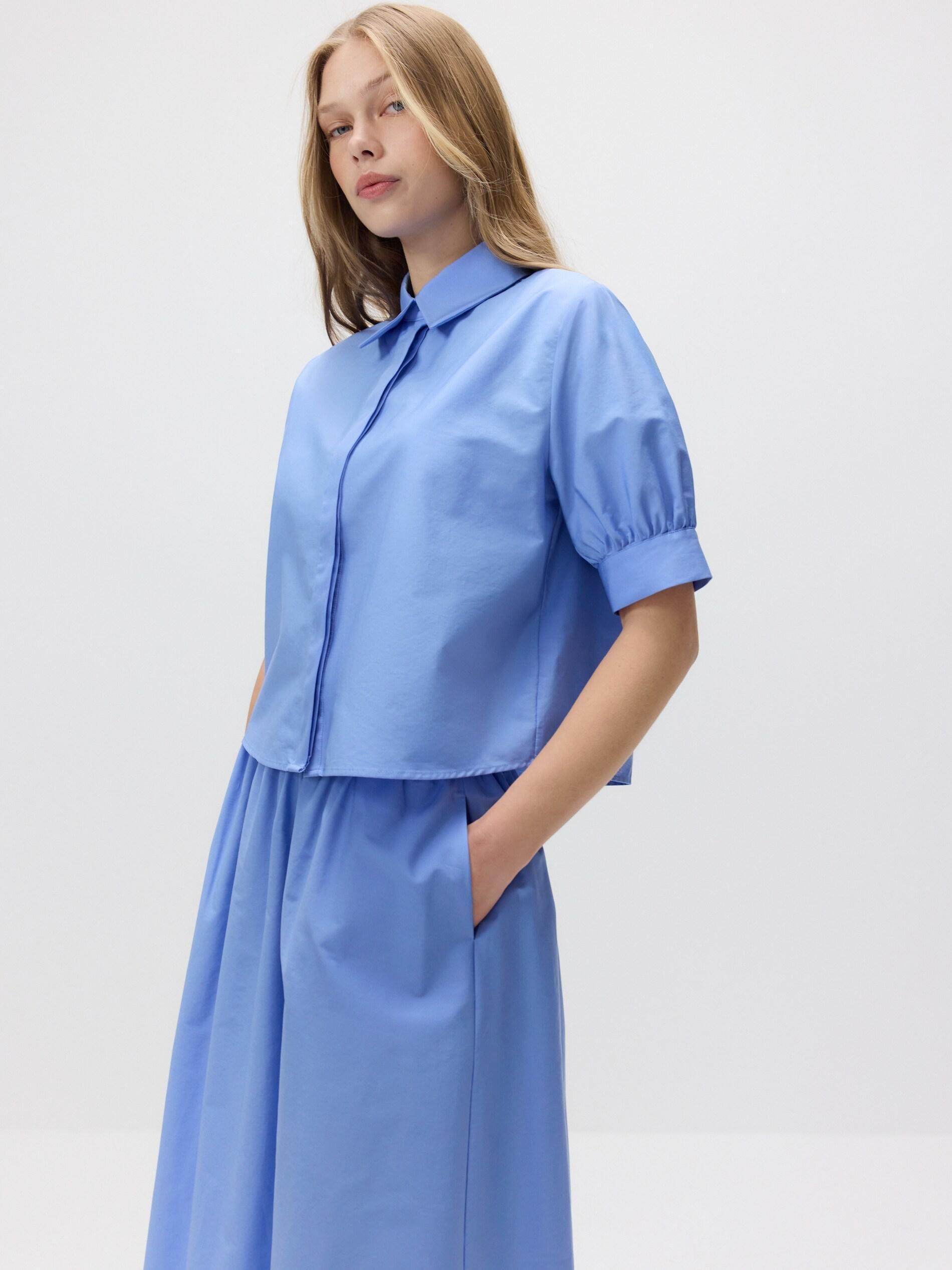 Blue Cotton Midi Skirt, Blue, medium