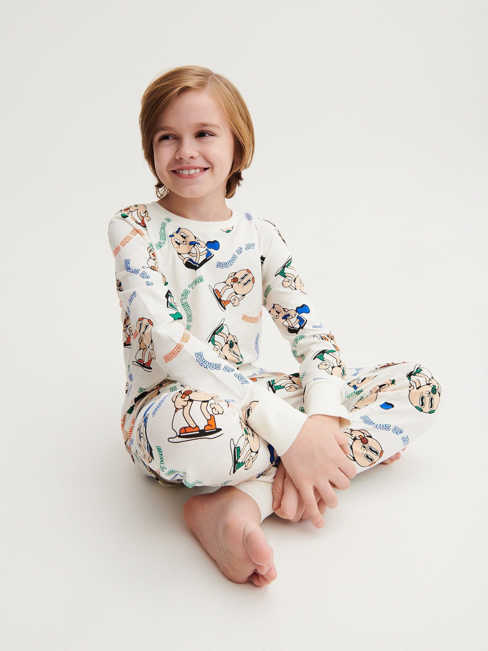 Cream Printed Pyjamas, , large image number 2