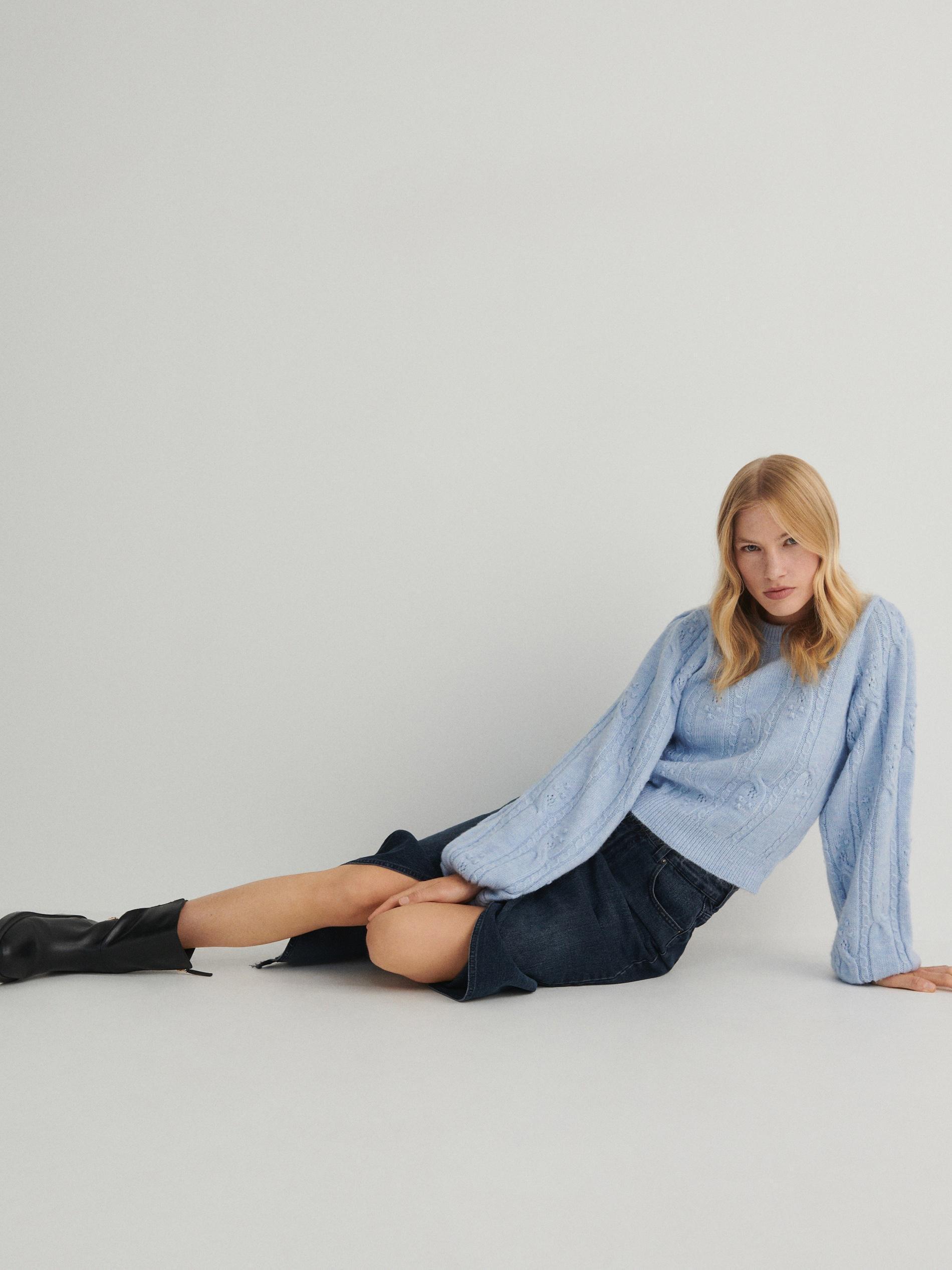 Blue Sweater With Puffy Sleeves, , large image number 1