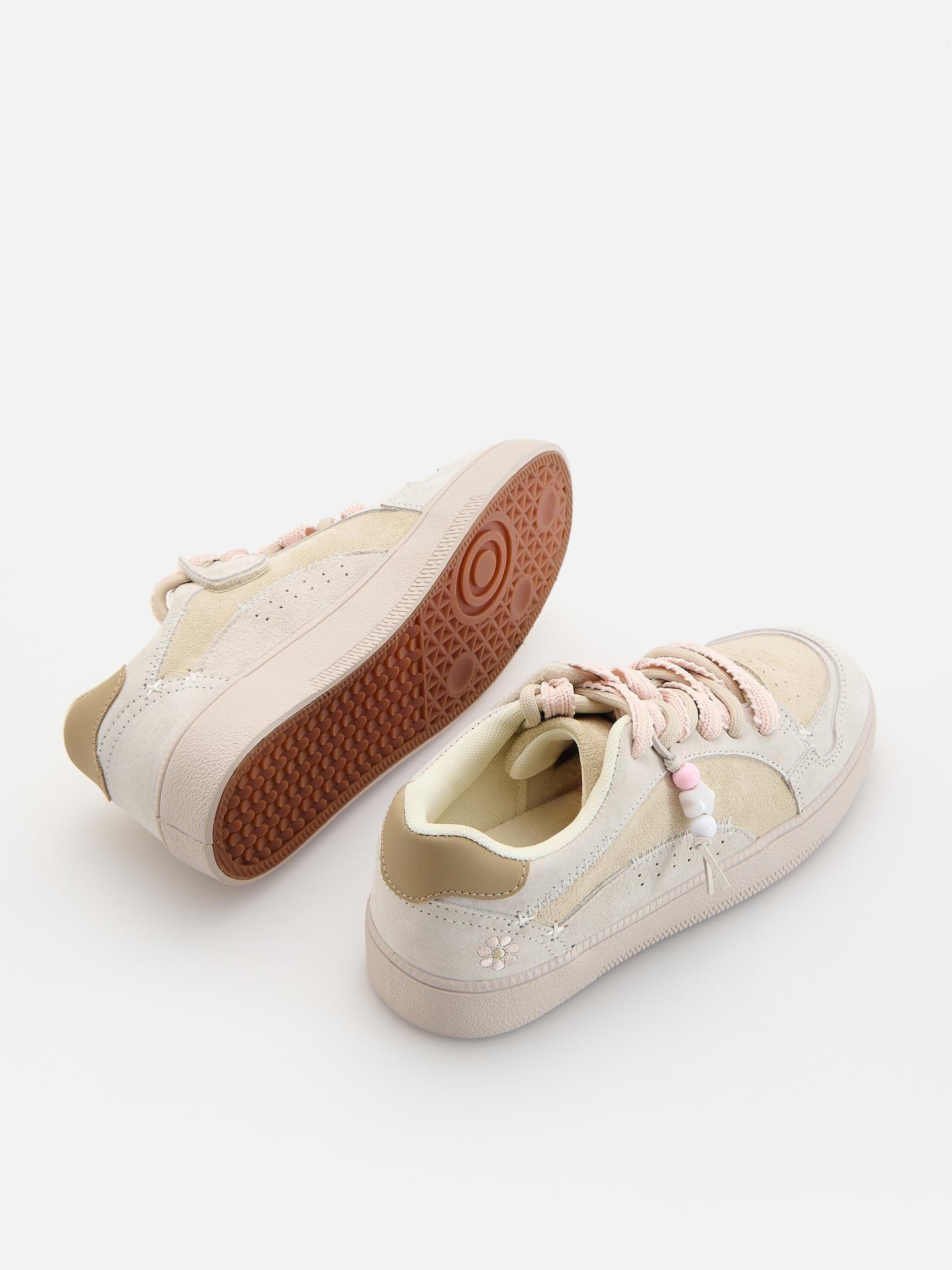 Beige Trainers With Genuine Leather, Ivory, large image number 1