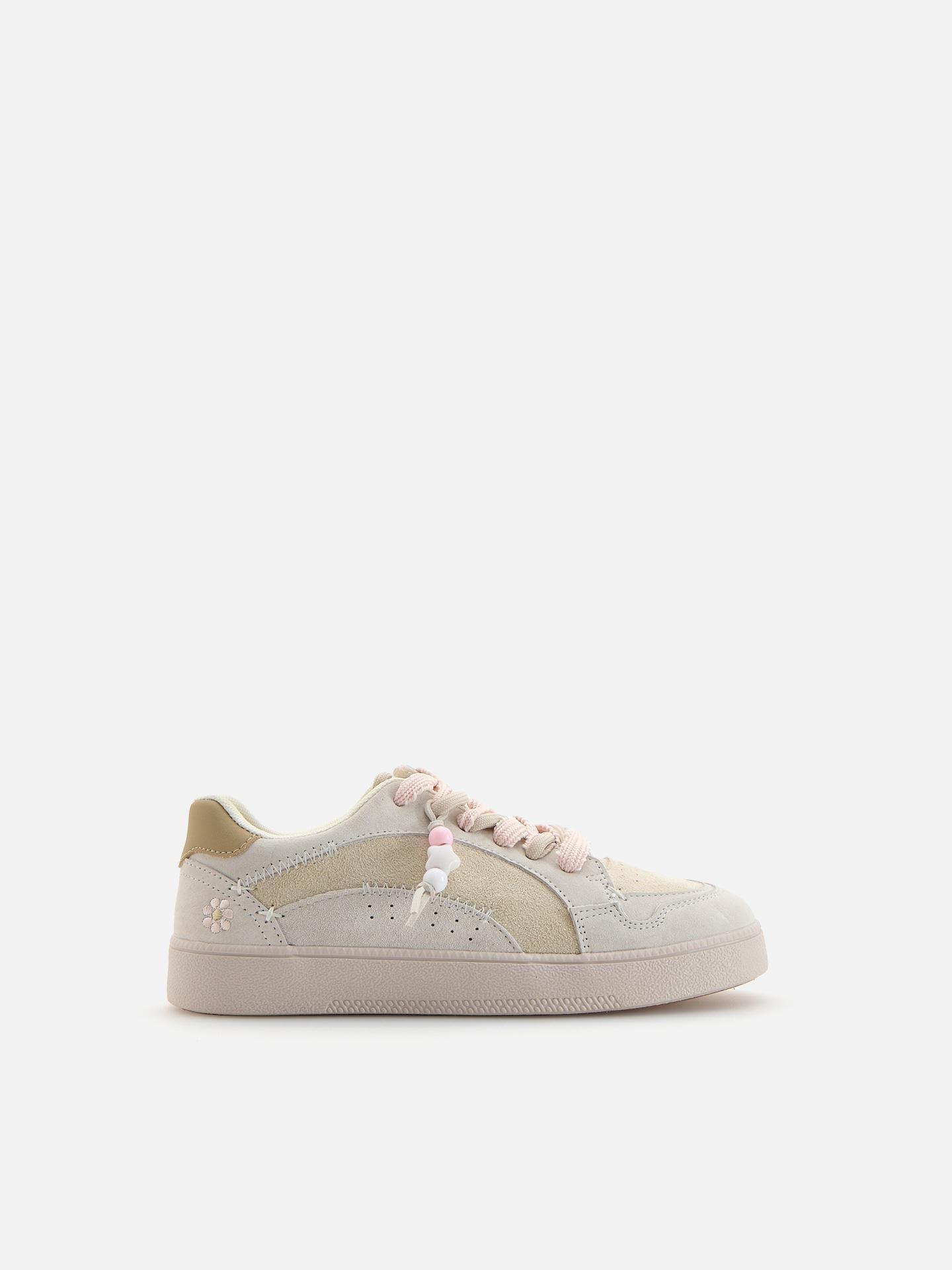 Beige Trainers With Genuine Leather, Ivory, medium