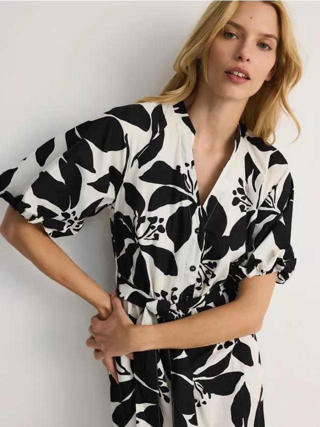 Multicolour Patterned V-Neck Dress, , large image number 0