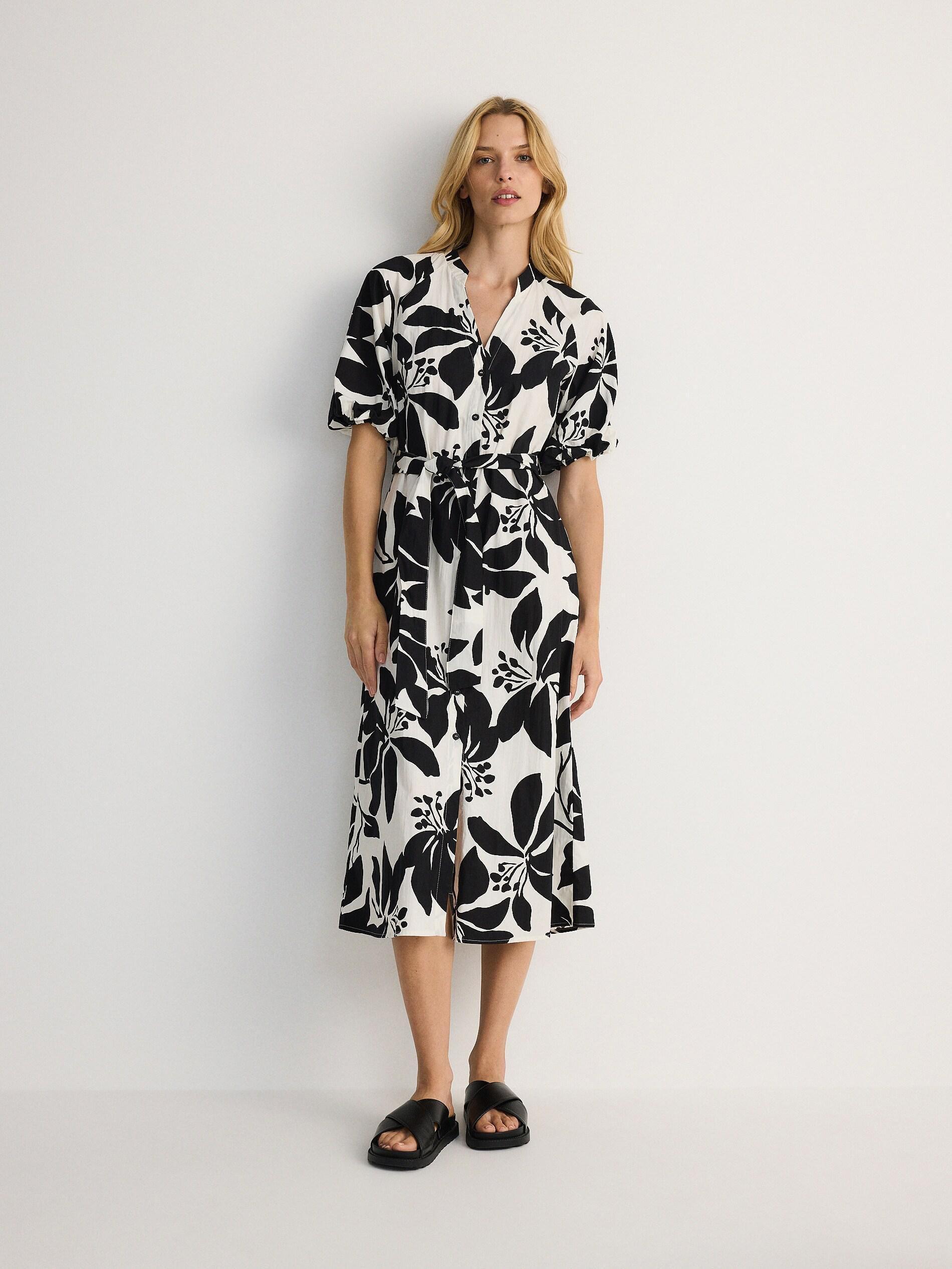 Multicolour Patterned V-Neck Dress, , large image number 4