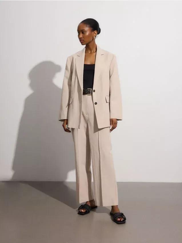 Beige Buttoned Trousers, , large image number 0