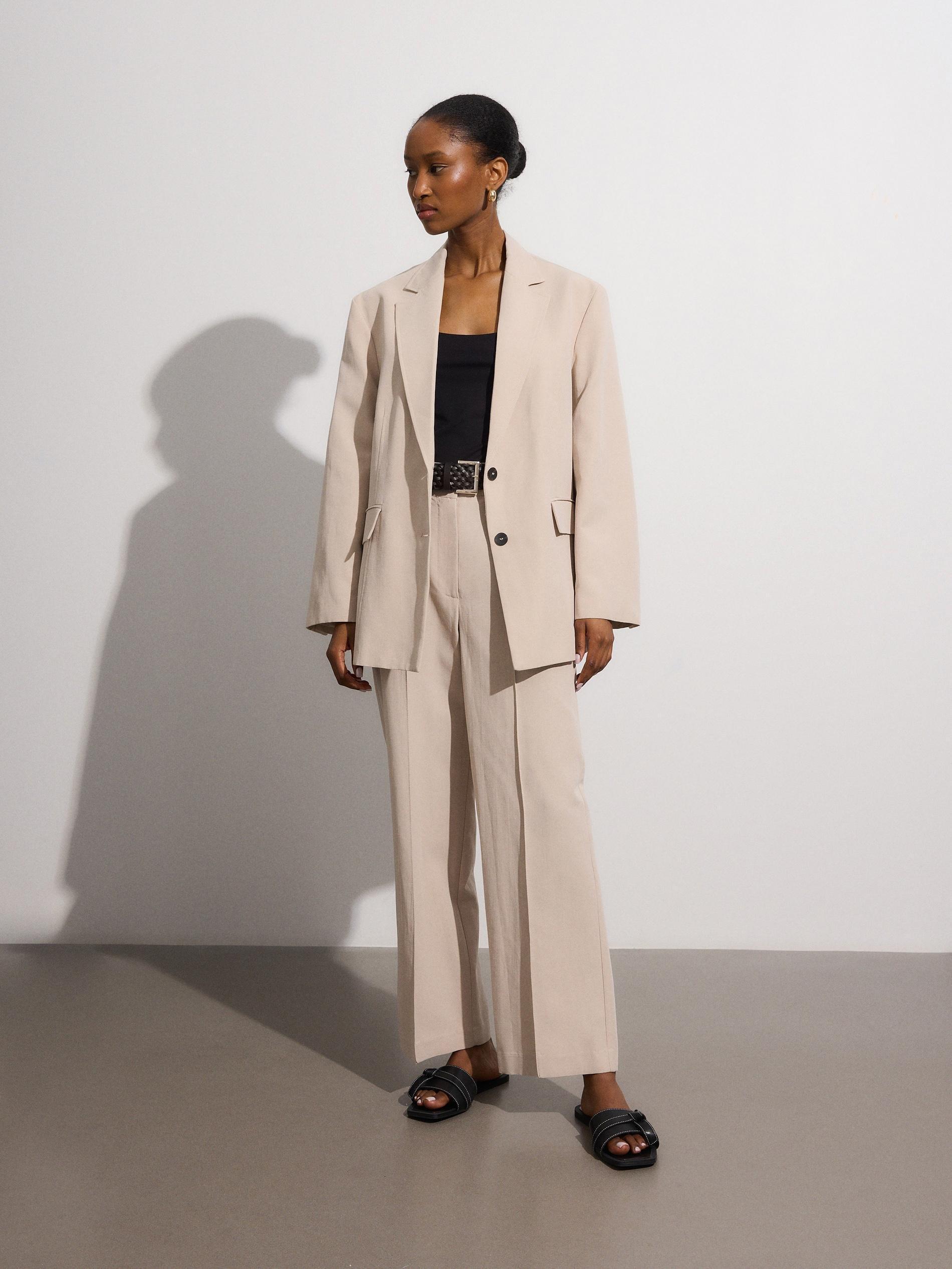Beige Buttoned Trousers, , large image number 1