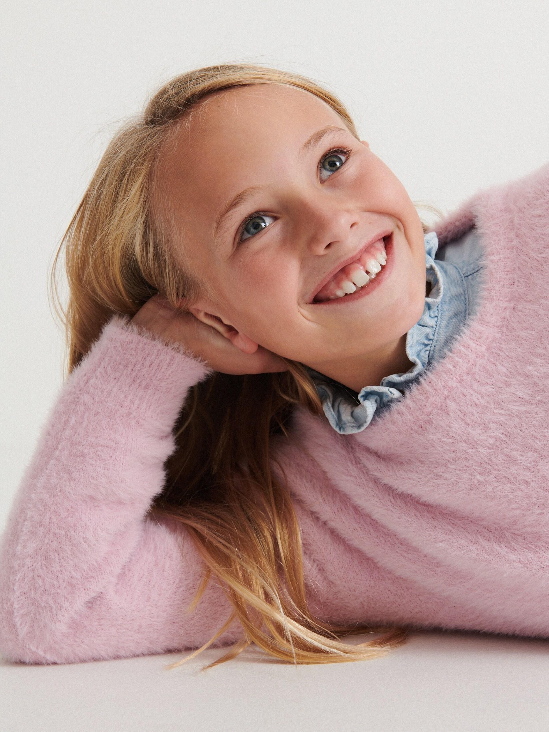 Pink Fluffy Sweater, Kids Girl, , large image number 0