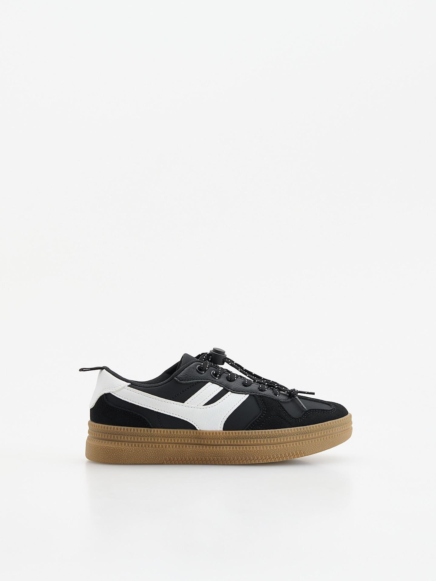 Black Leather Imitation Trainers, Black, large image number 0
