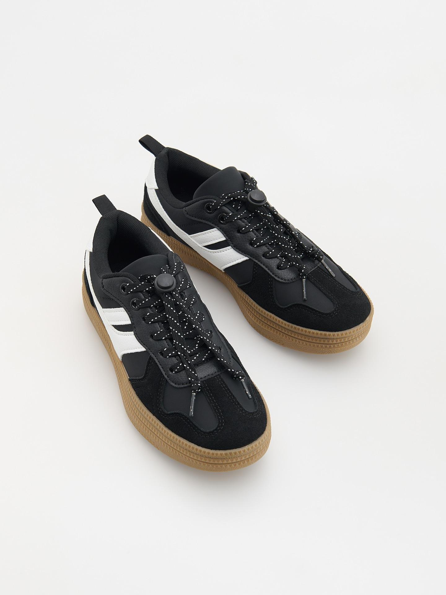 Black Leather Imitation Trainers, Black, medium