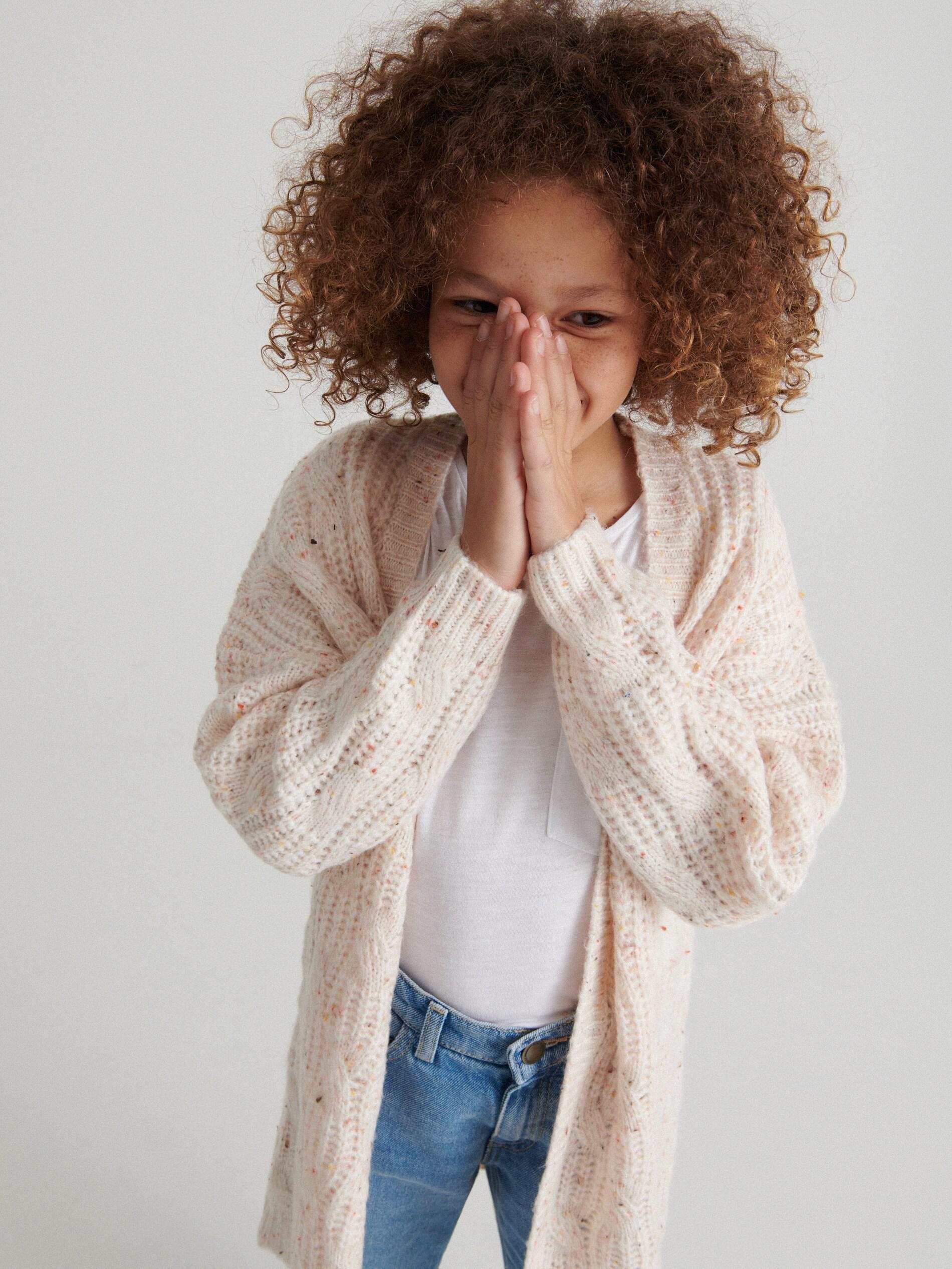 Nude Cardigan With Colorful Knots, Kids Girl, , large image number 0