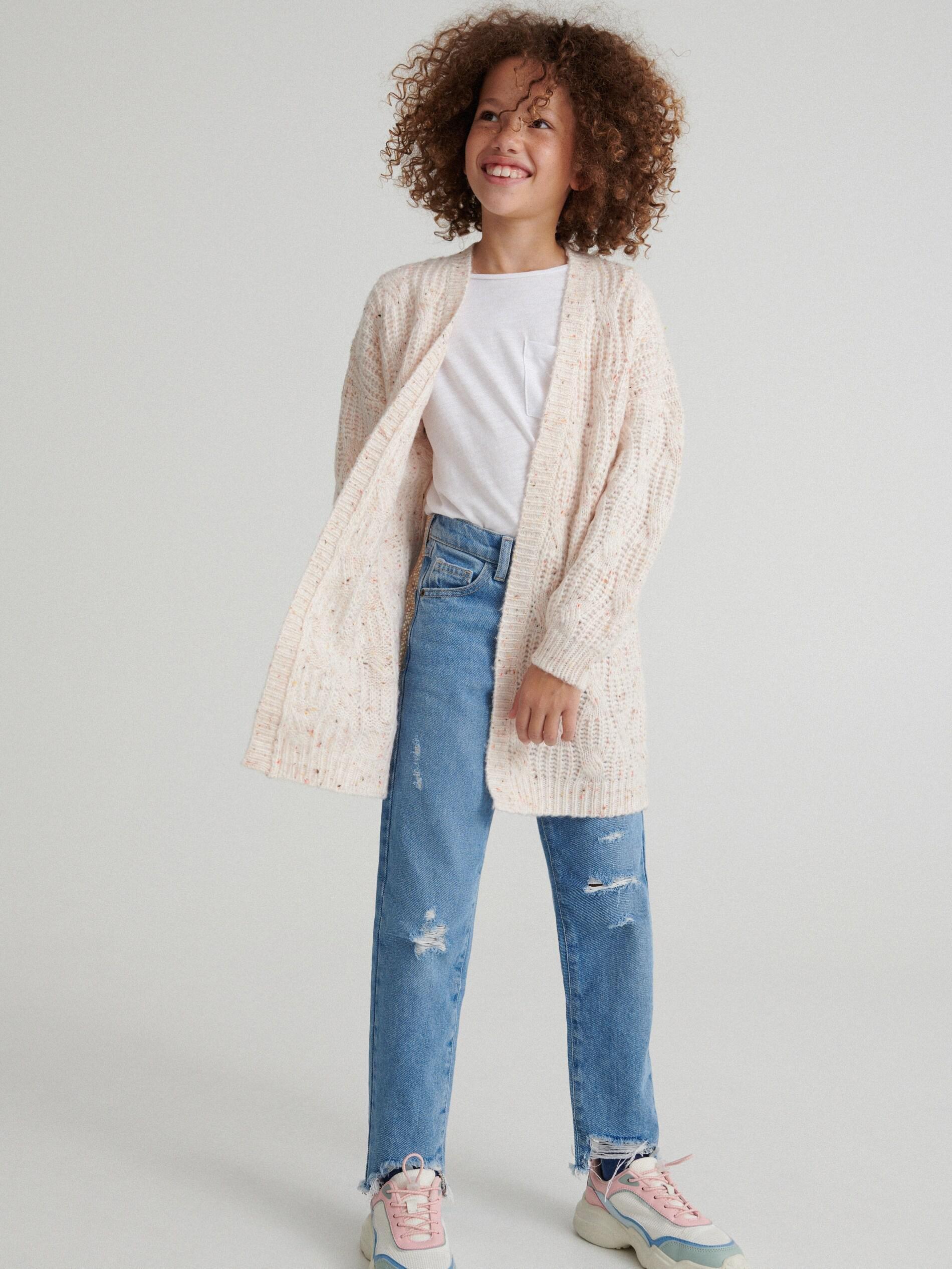 Nude Cardigan With Colorful Knots, Kids Girl, , large image number 1
