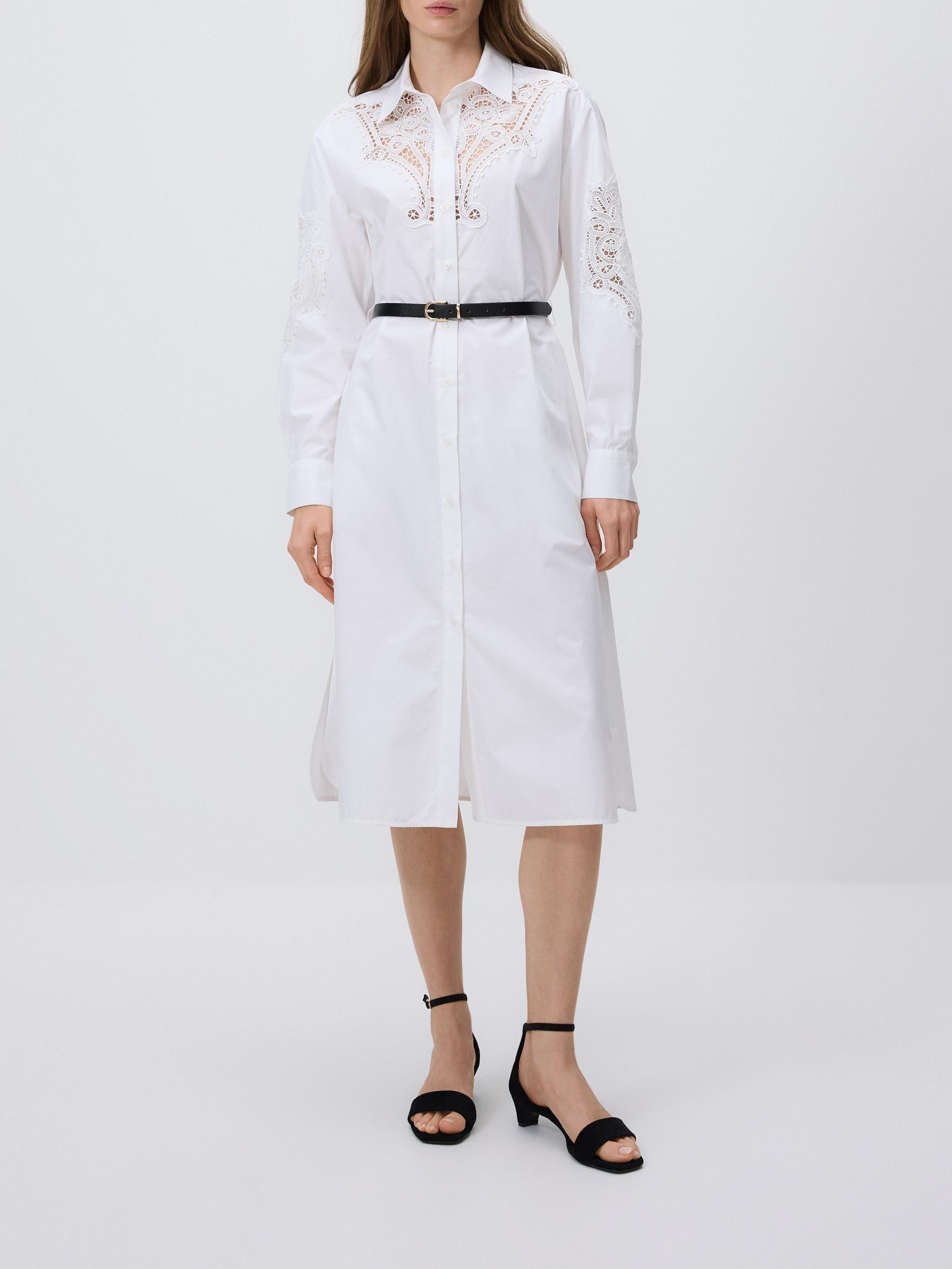 White Midi Dress With Belt, White, large image number 0