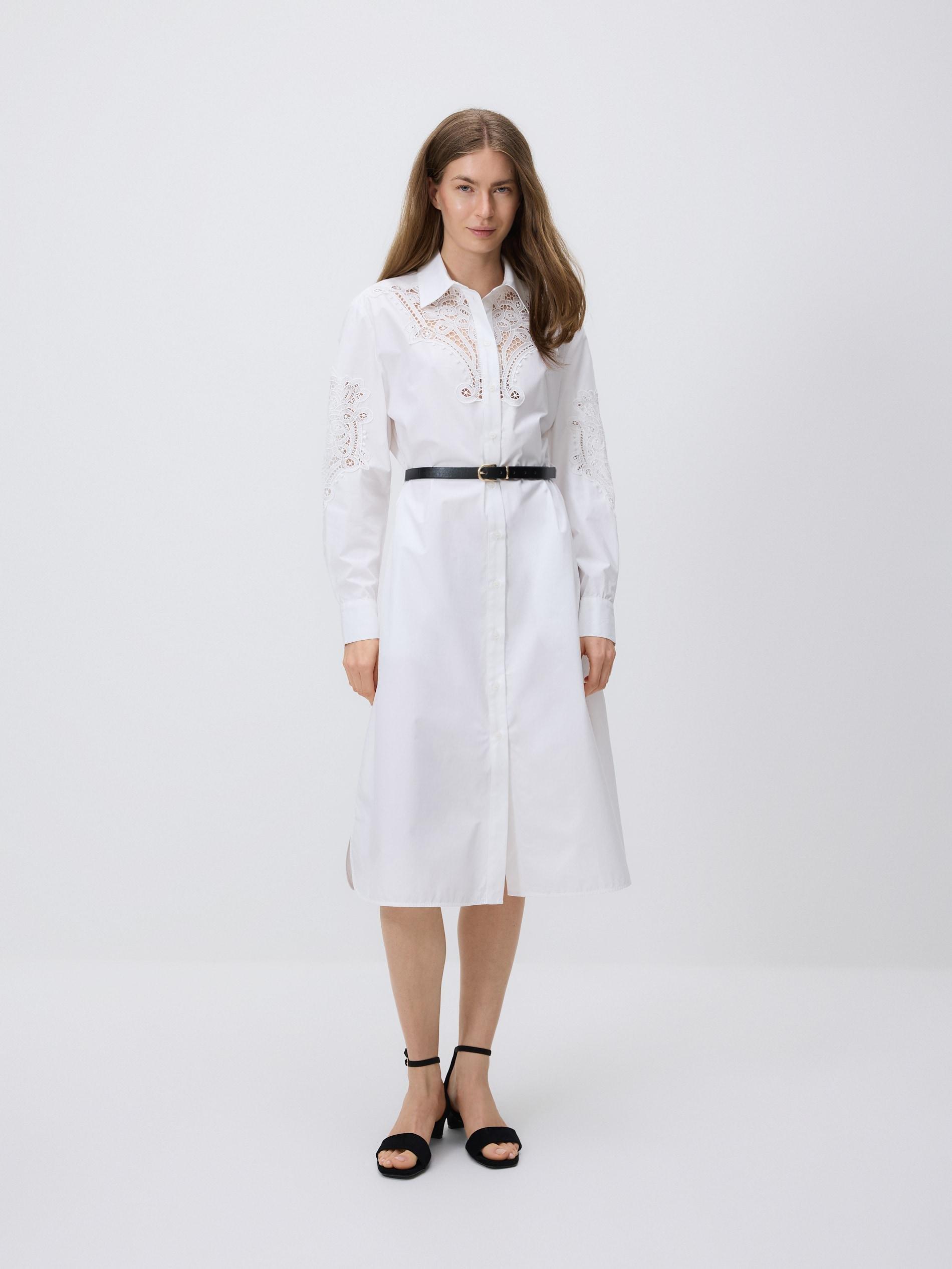 White Midi Dress With Belt, White, large image number 2