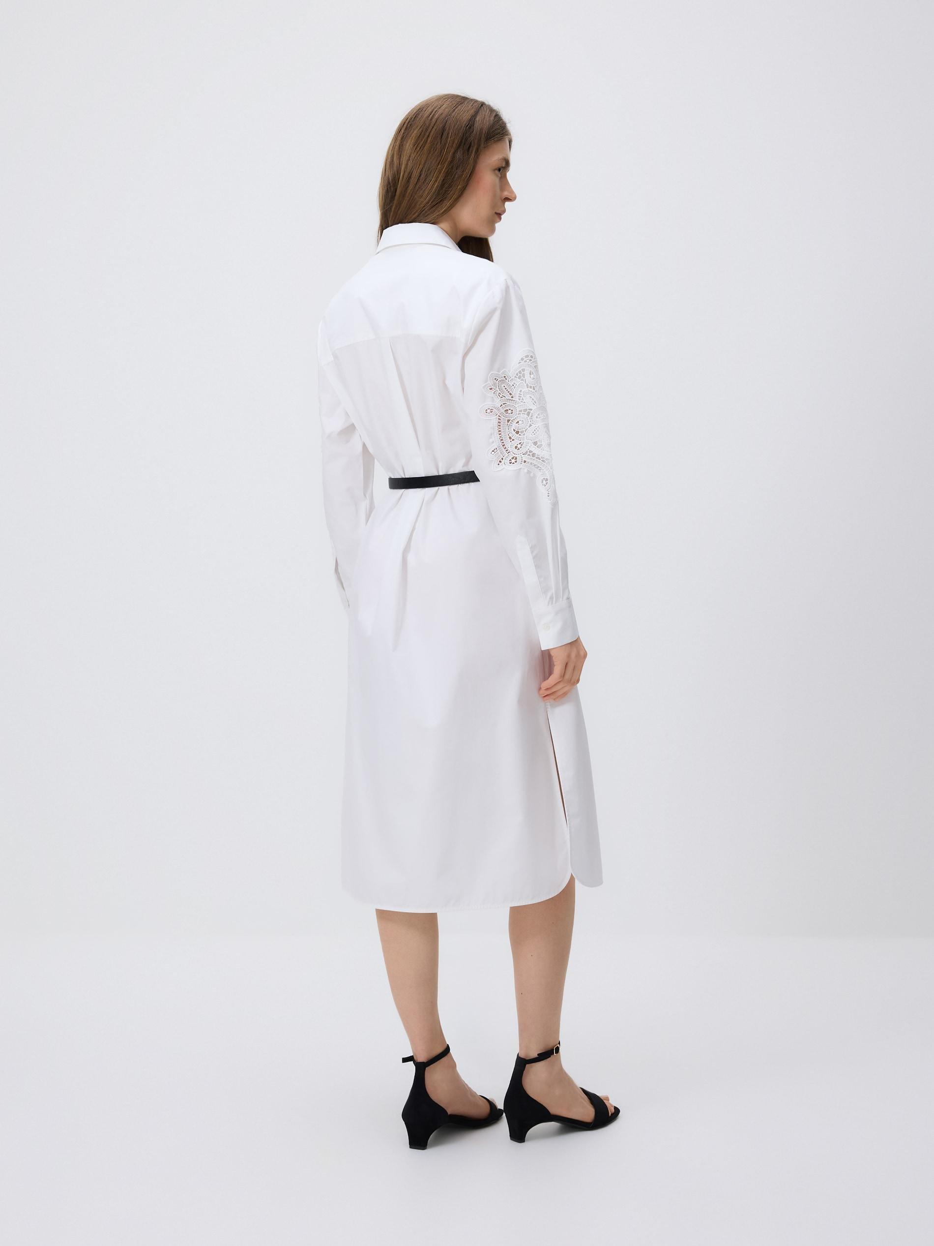 White Midi Dress With Belt, White, large image number 4