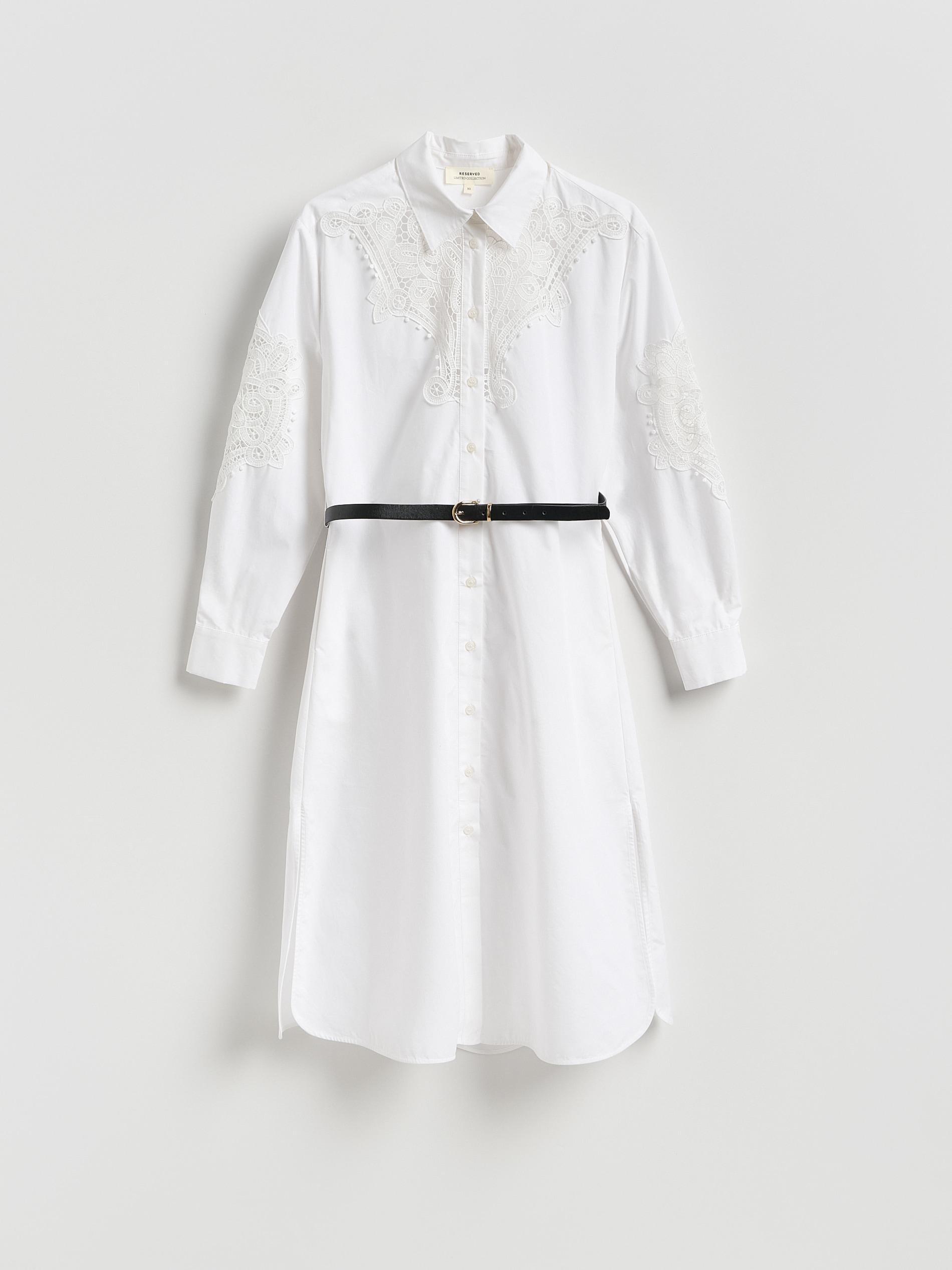 White Midi Dress With Belt, White, large image number 5