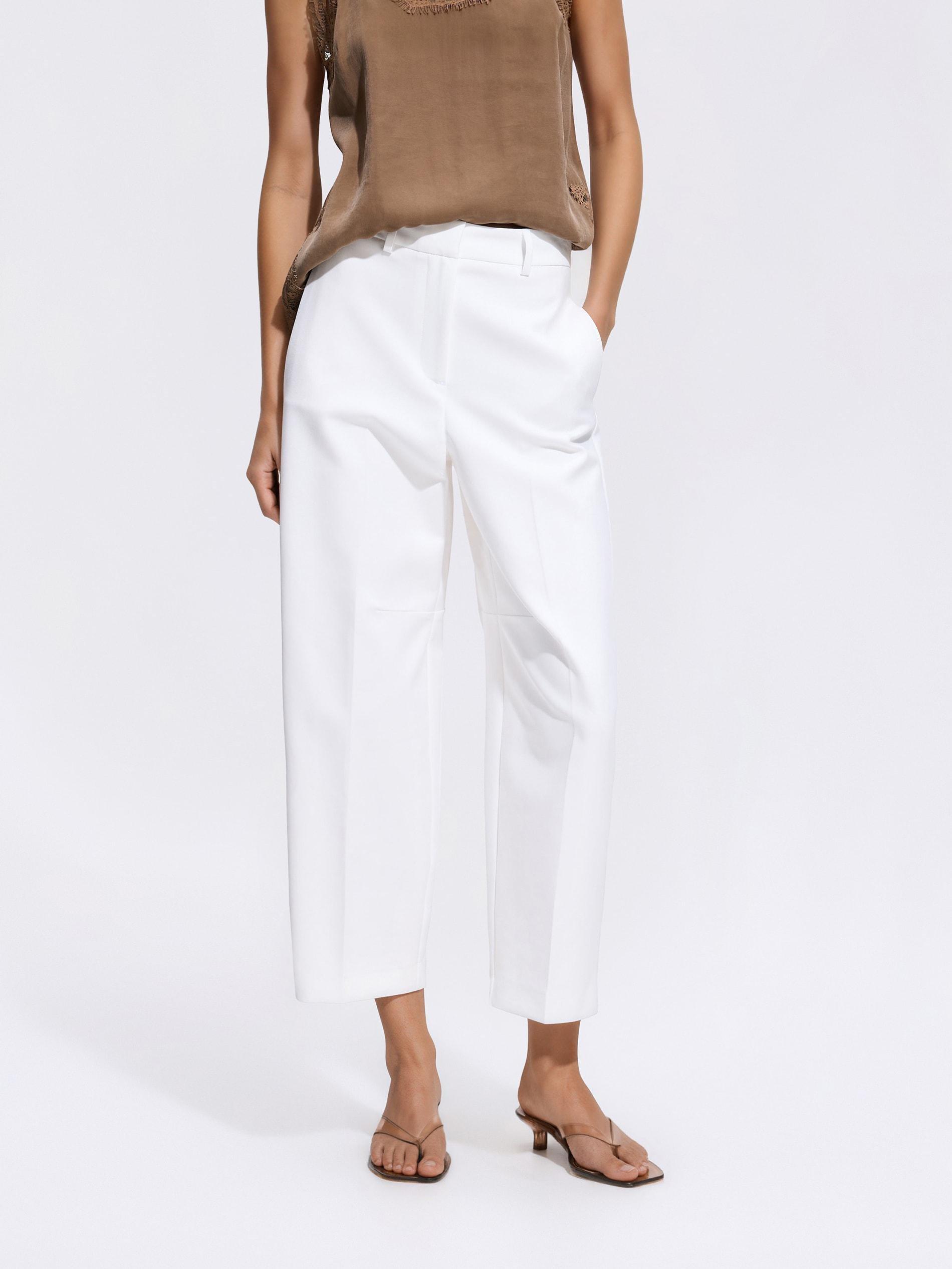 White Trousers With Pressed Crease, White, large image number 1