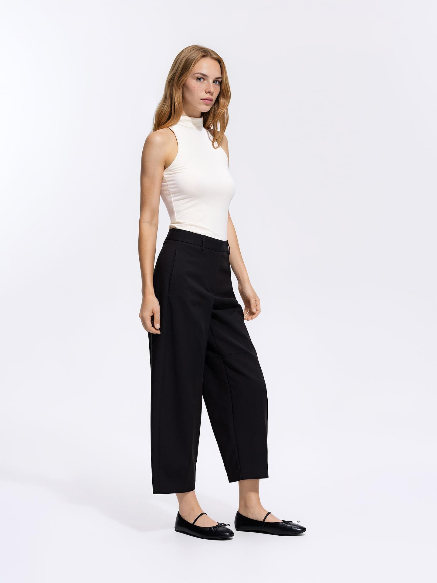 Black Trousers With Pressed Crease, Black, large image number 1