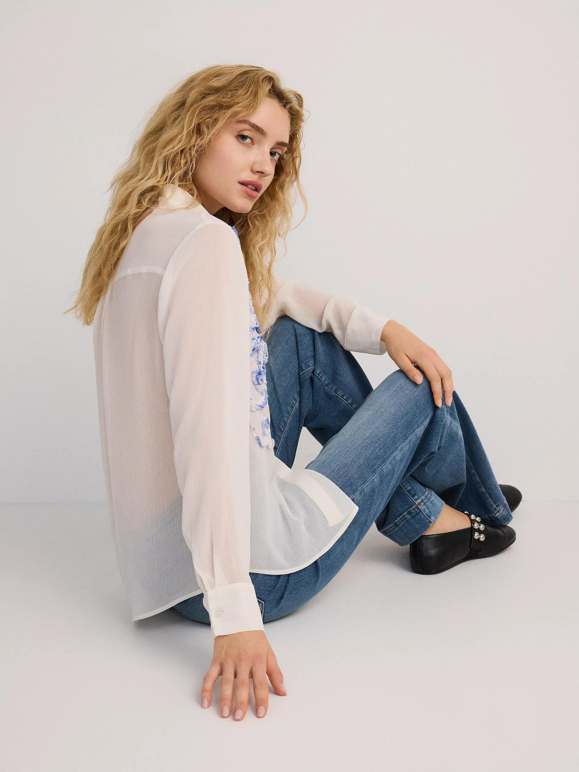 White Patterned Shirt, , large image number 1