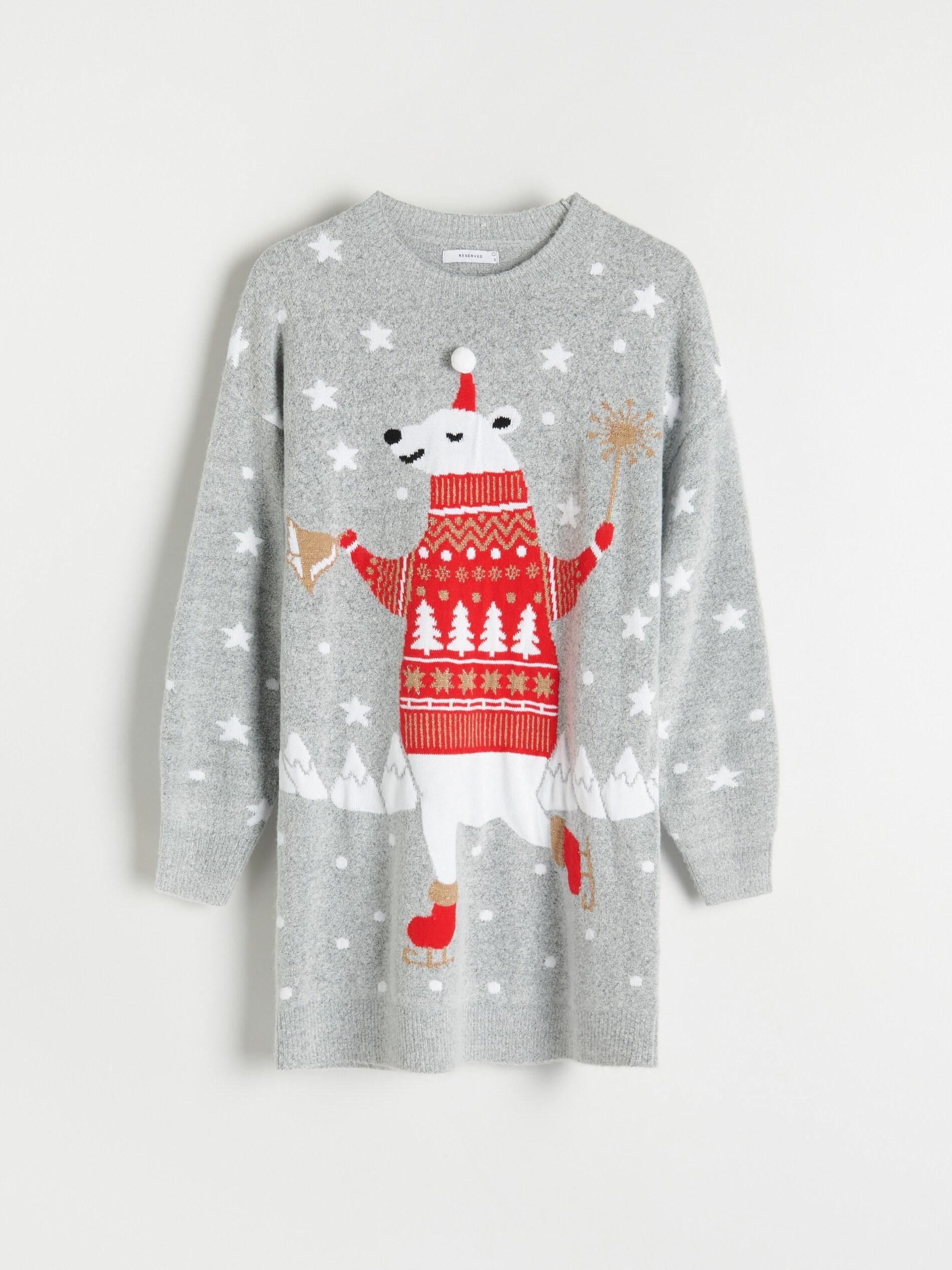 Dark Grey Long Sweater With A Festive Motif, , large image number 3